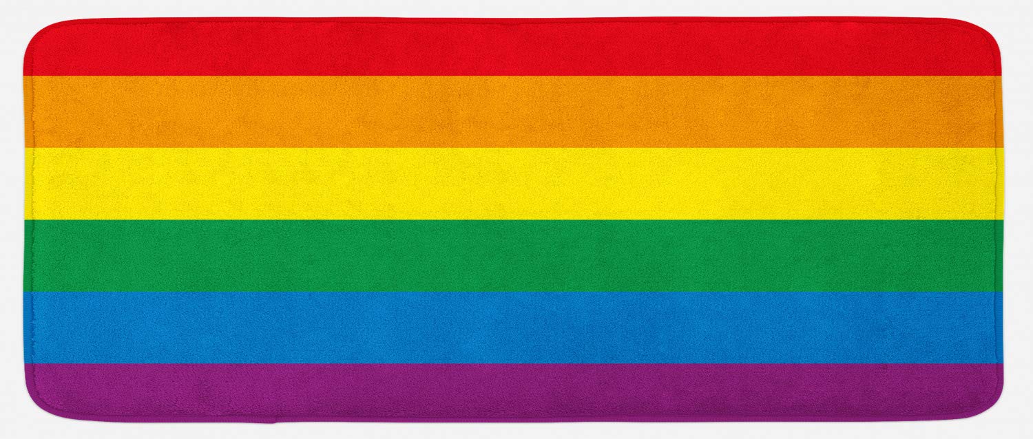 Ambesonne Pride Kitchen Mat - Rainbow LGBTQ+ Non-Slip Plush Rug for Kitchen Floor - 47