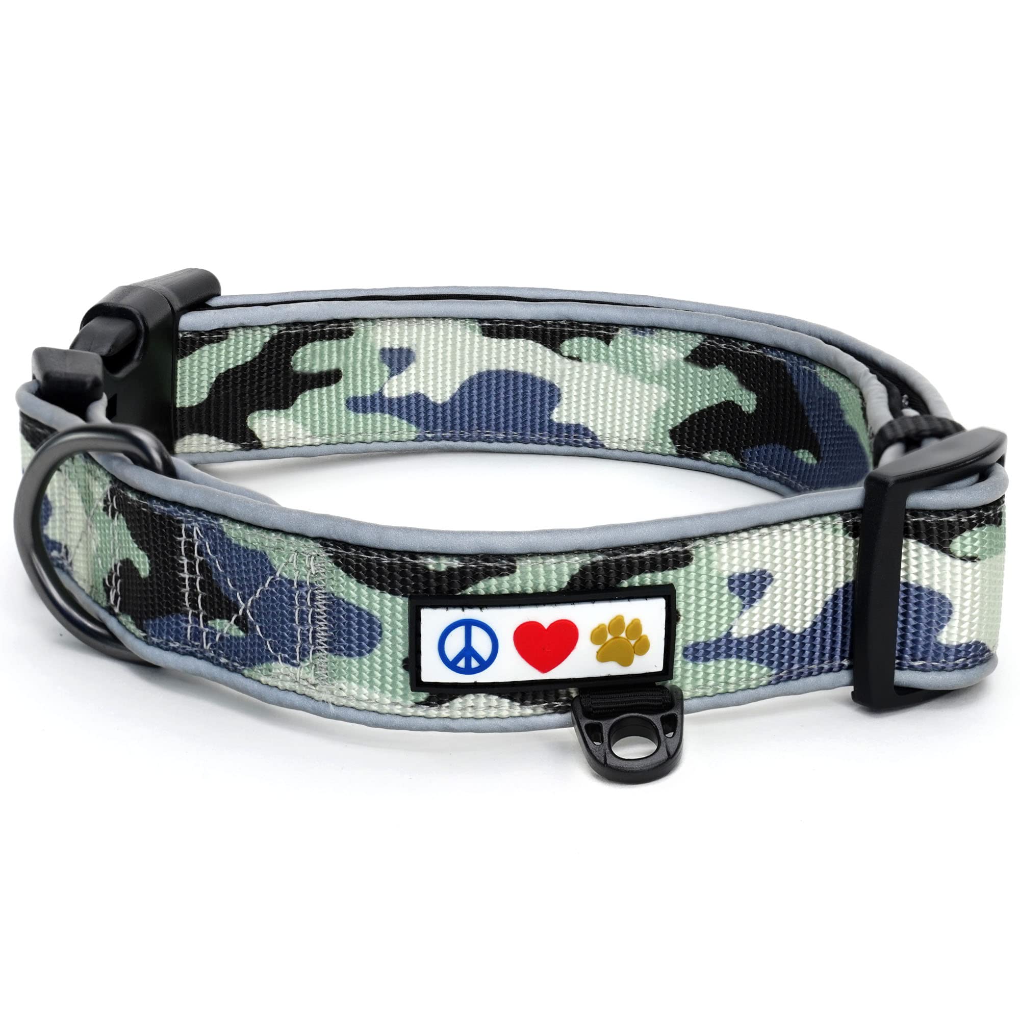 Pawtitas Camouflage Dog Collar - Padded Reflective Training Collar for Medium & Large Dogs (Camo Grey) - Perfect for Outdoor Adventures, Night Walks & Puppy Training
