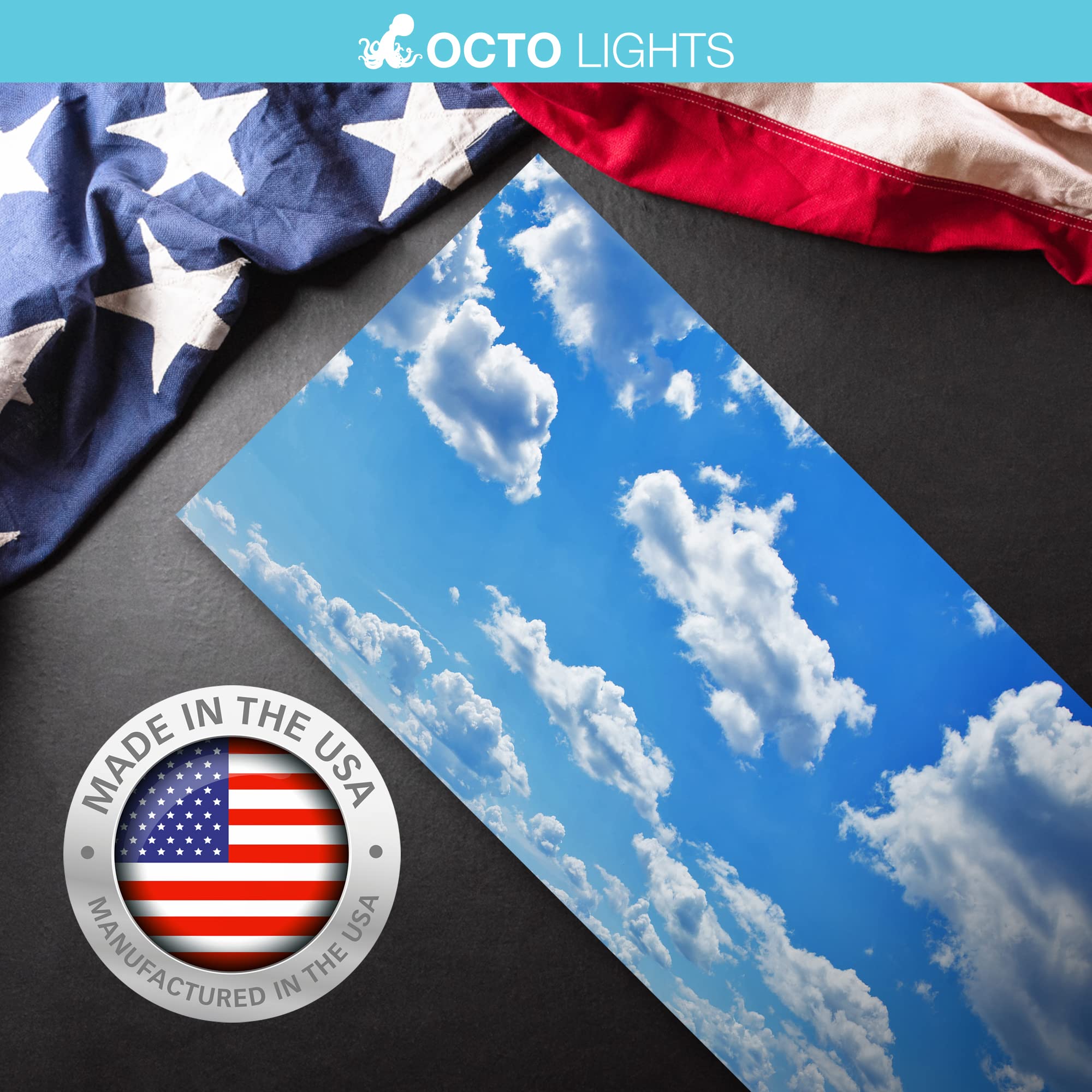 OCTO LIGHTS Fluorescent Light Covers for Classroom & Office - Reduce Eye Strain & Headaches by Eliminating Harsh Glare (4-Pack, Cloud Design) - Perfect for Schools, Hospitals, and Workspaces