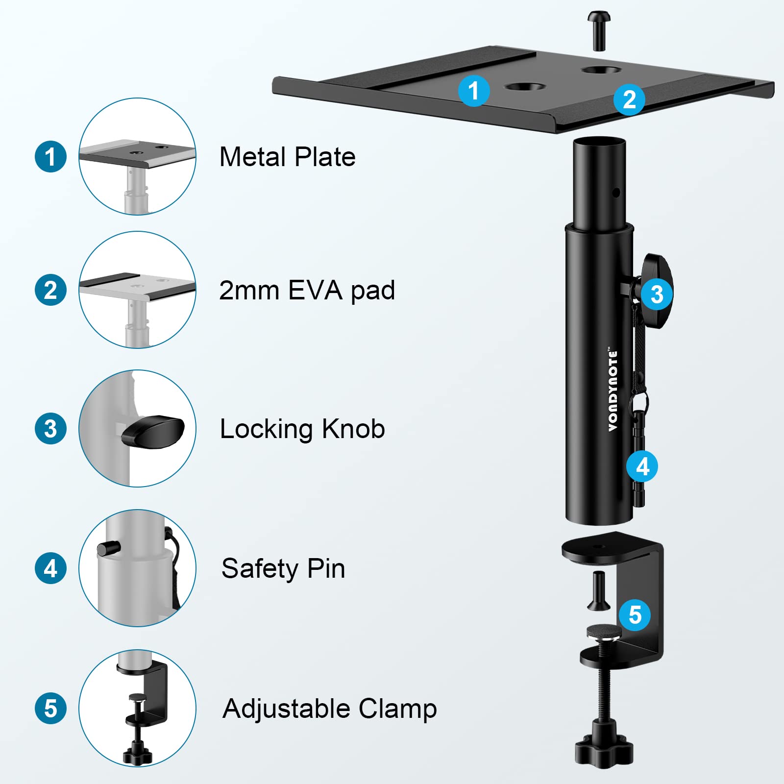 2 Pack Studio Monitor Stands - Heavy Duty Desktop Clamp Speaker Mounts with Anti-Vibration Pads for Music Production, Gaming & Home Theater (Wall/Desk Mountable)