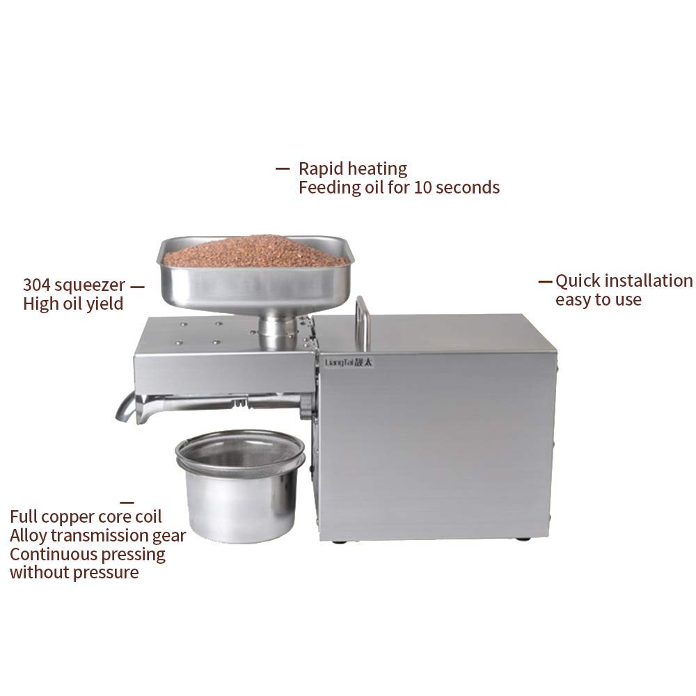 Electric Automatic Oil Press Machine 1500W - Commercial Grade for Avocado, Coconut, Flax, Peanut, Castor, Perilla, Canola & Sesame Oils - Perfect for Home Kitchens & Small Businesses