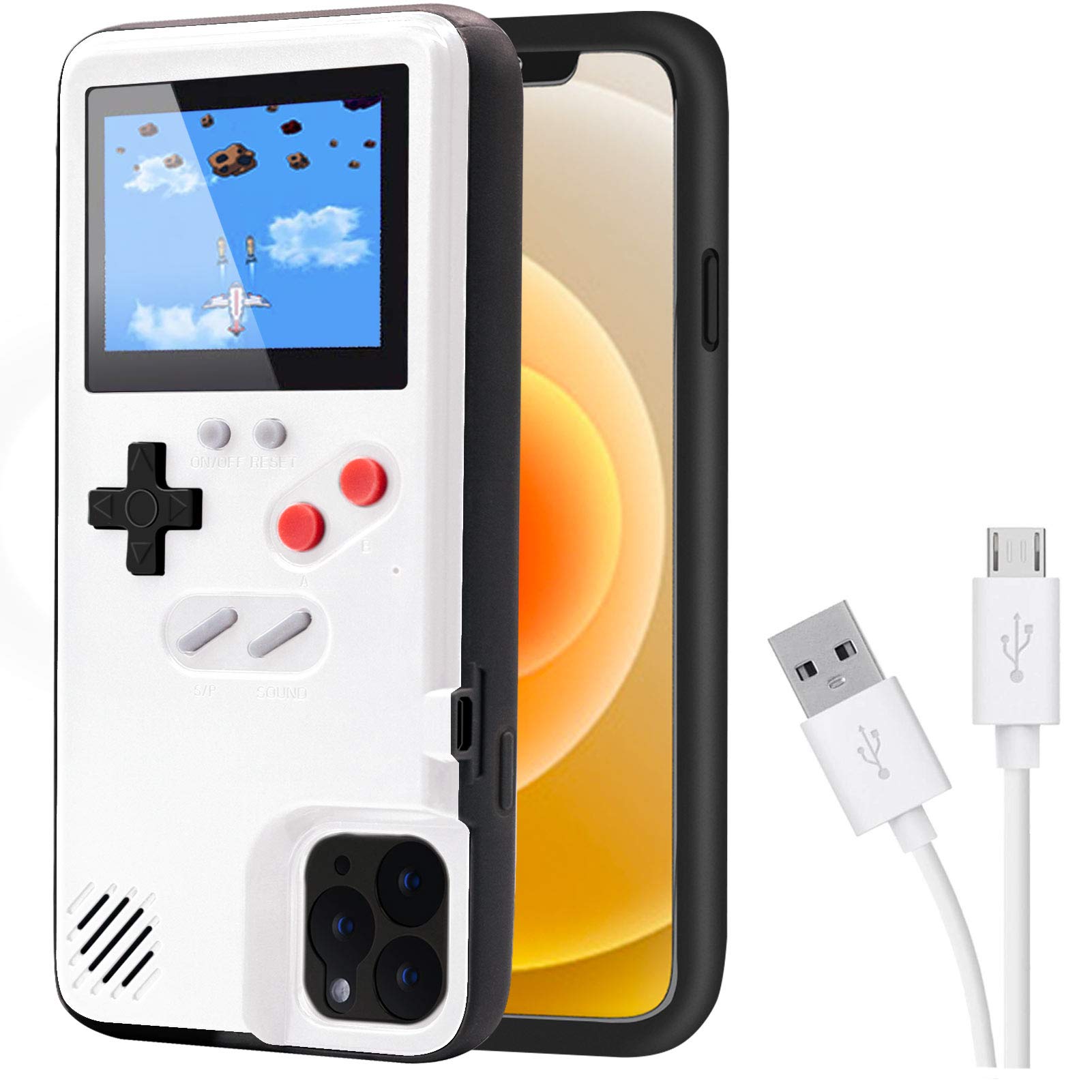 Retro Gaming Case for iPhone 12/12 Pro - Portable Protective Cover with Built-in Power Bank, 36 Classic Mini Games & Color Display (White) | Perfect for Commuting, Travel & Nostalgic Entertainment