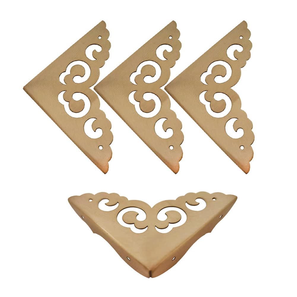 Antique Gold Metal Corner Protectors - 4 Pack Edge Guards for Cabinet, Chest, Desk, Jewelry Box, Door & Drawer Protection - Decorative Furniture Hardware Accessories (CH-6665778) - Perfect for Vintage Home Decor & Furniture Safety