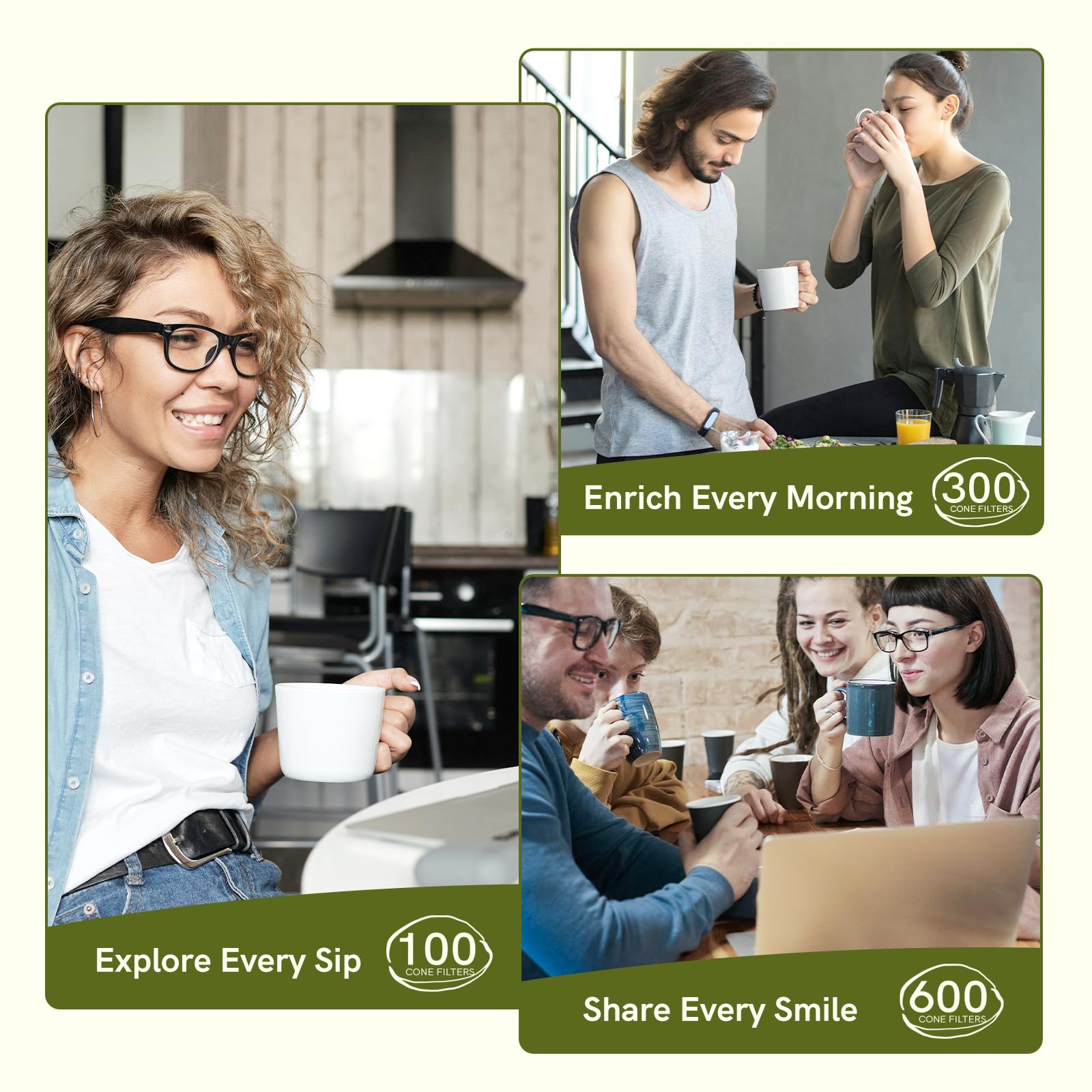 FriCARE Reusable #4 Coffee Filters for Electric Cone Makers (8-12 Cup) - 100-Pack White Non-Paper Filters - Eco-Friendly Alternative to Disposable Filters - Perfect for Home & Office Coffee Brewing