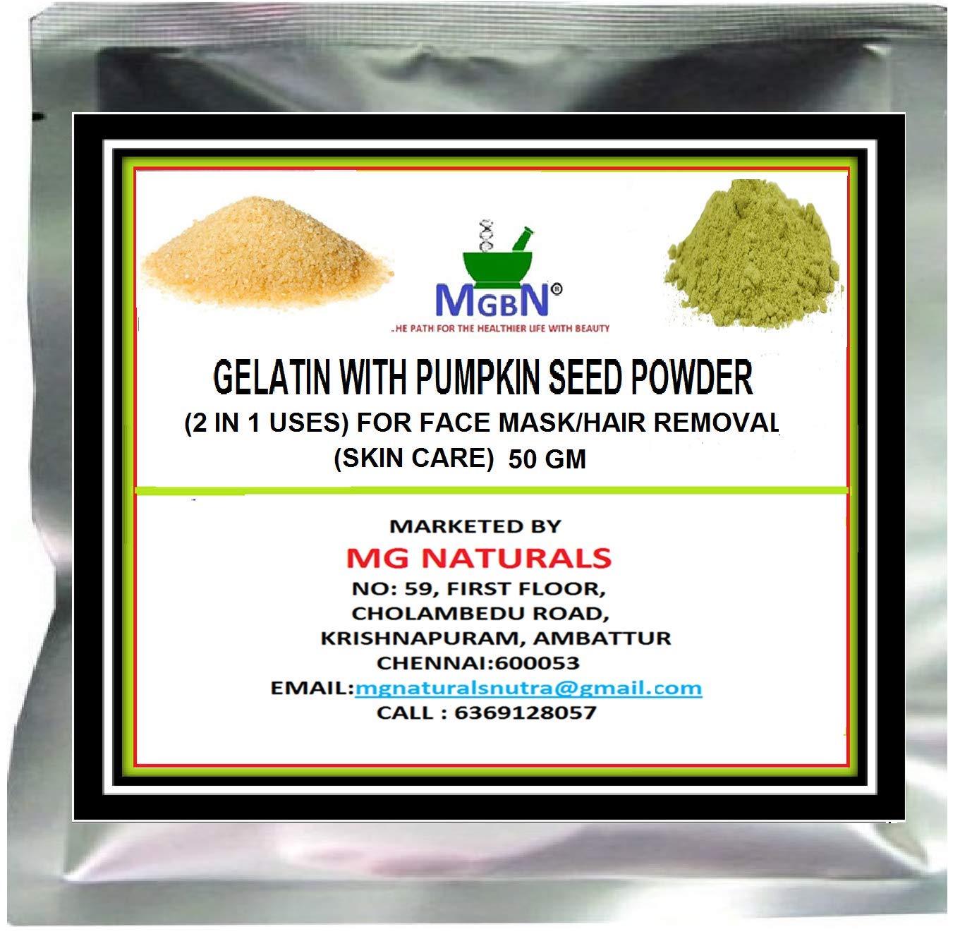 Organic Gelatin with Pumpkin Seed Powder - 2 in 1 Face Mask & Hair Removal Treatment for Glowing Skin (50g) | DIY Beauty Care for Smooth Skin & Natural Hair Removal at Home