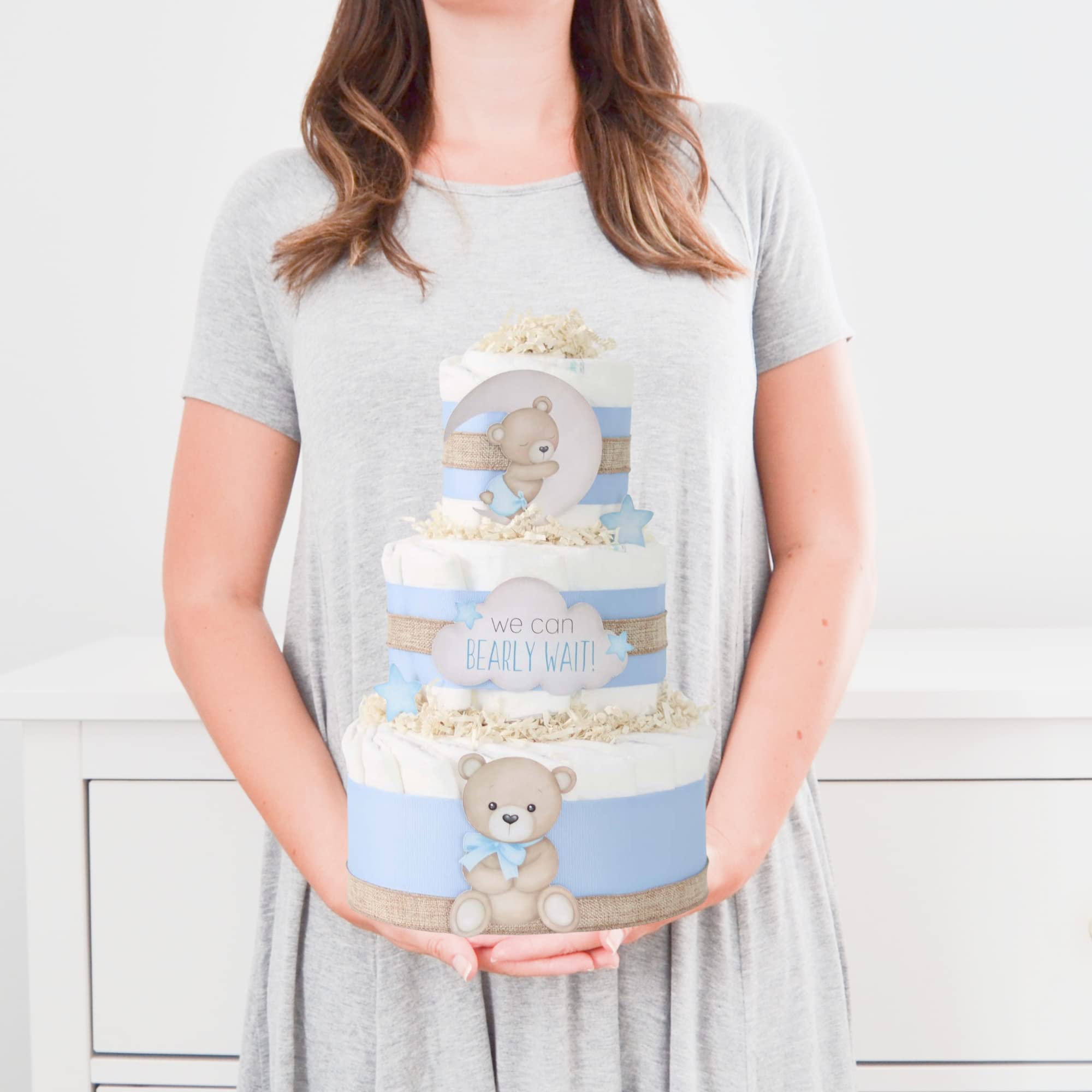Blue Teddy Bear Diaper Cake - Adorable Baby Shower Centerpiece & Newborn Boy Gift (Moon & Stars Theme) - Perfect for Gender Reveal Parties, Nursery Decor & 1st Birthday Celebrations