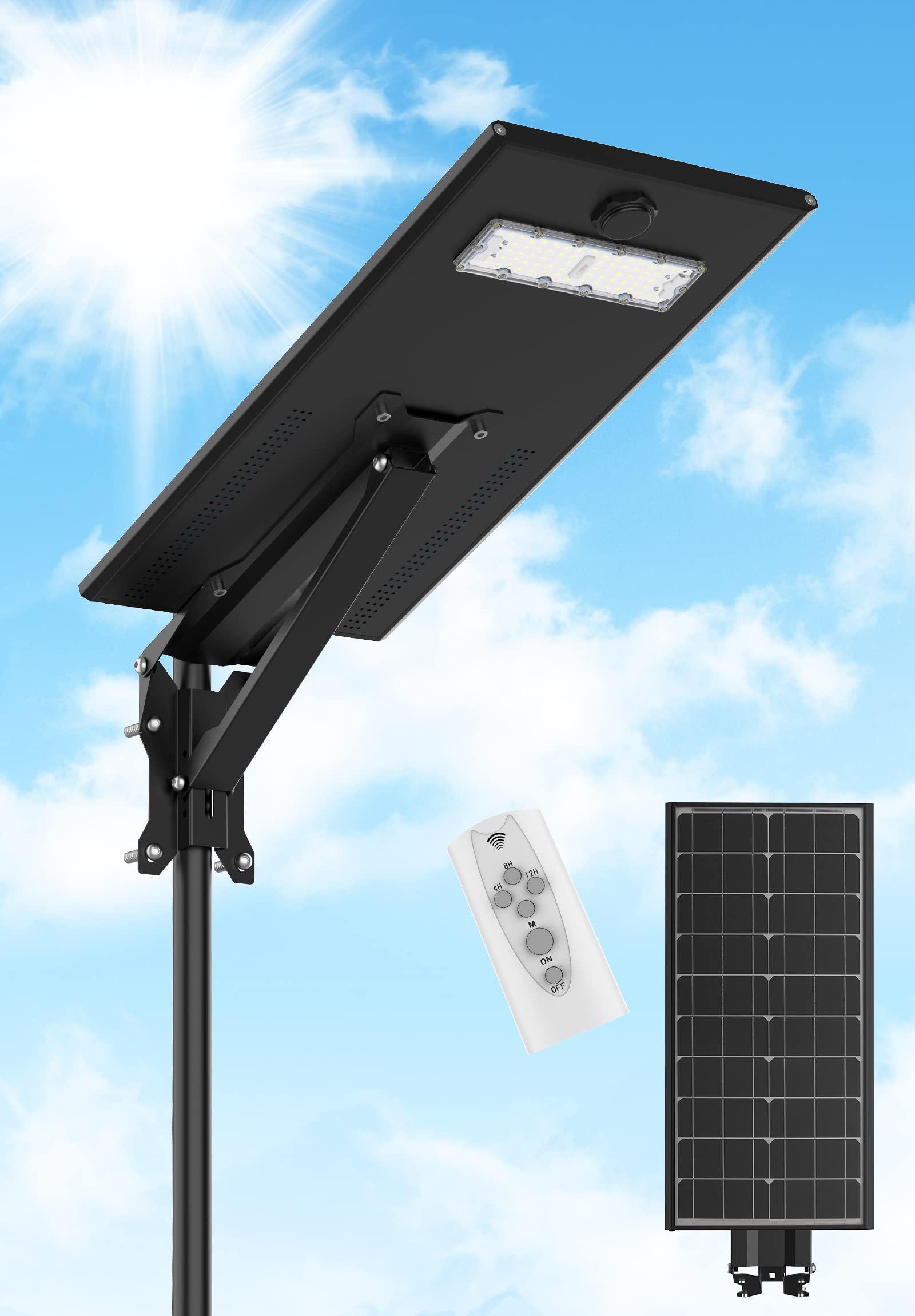 JeeYee 1800W Solar Street Lights Outdoor Commercial - IP67 Waterproof 20000LM Dusk to Dawn Security Sensor Lights for Parking Lot, Yard, Field, Roadside, Garage | Perfect for Nighttime Safety Lighting in Residential & Commercial Areas