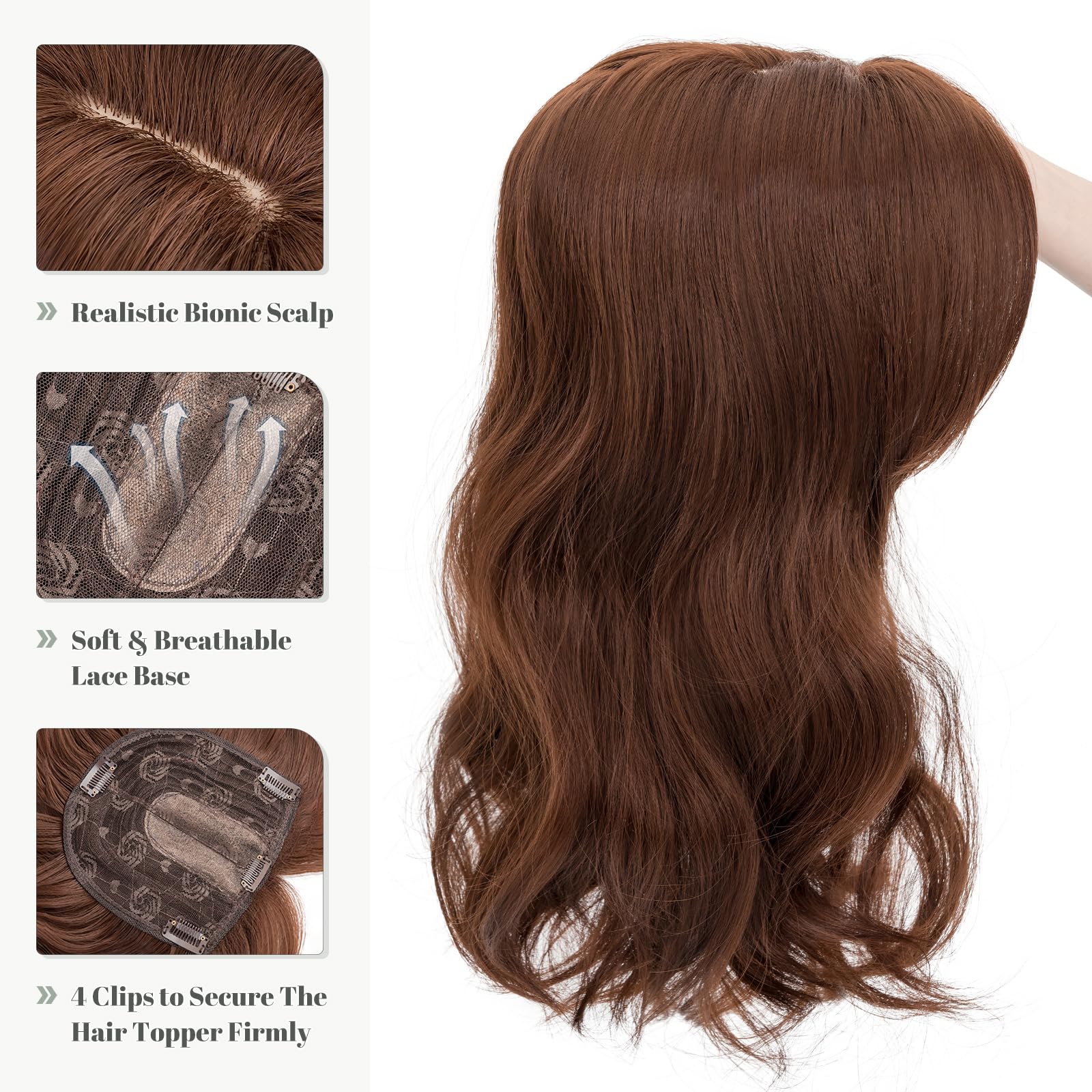 18 Inch Synthetic Hair Topper with Bangs - Natural Looking Hairpiece for Thinning Hair - Perfect for Daily Wear, Cosplay & Special Occasions