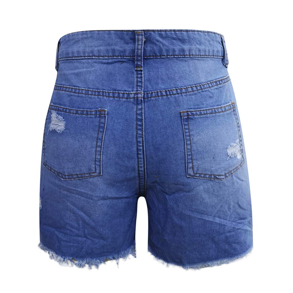 hlysgo Women's Mid Rise Ripped Stretchy Denim Shorts with Frayed Raw Hem - 2024 Summer Casual Jeans Shorts for Beach, Travel, and Everyday Wear