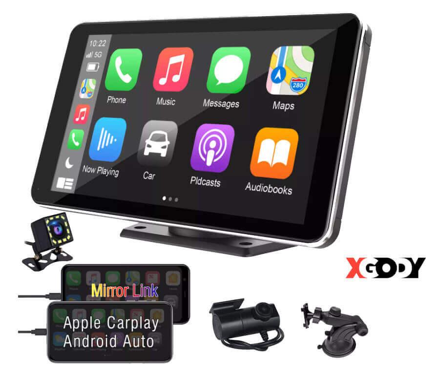 XGODY Wireless CarPlay & Android Auto Portable Car Stereo with GPS Navigation & Backup Camera - In-Car Entertainment System for Road Trips & Daily Commuting