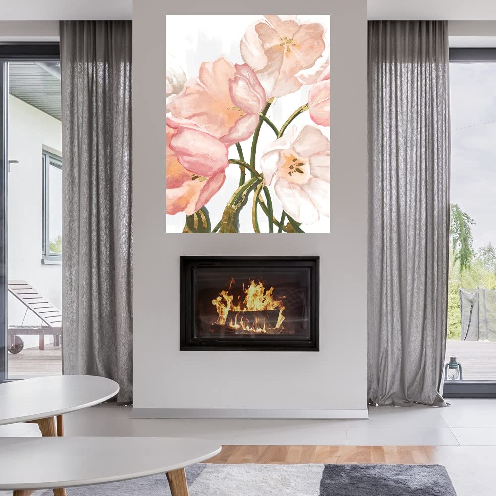 Pink Blush Tulips Canvas Wall Art - Hand Painted Floral Painting by Willowbrook Fine Art - 24x32 Inch Ready to Hang - Perfect for Living Room, Bedroom, Office Decor - Elegant Home & Gift Idea for Housewarming, Wedding, Birthday