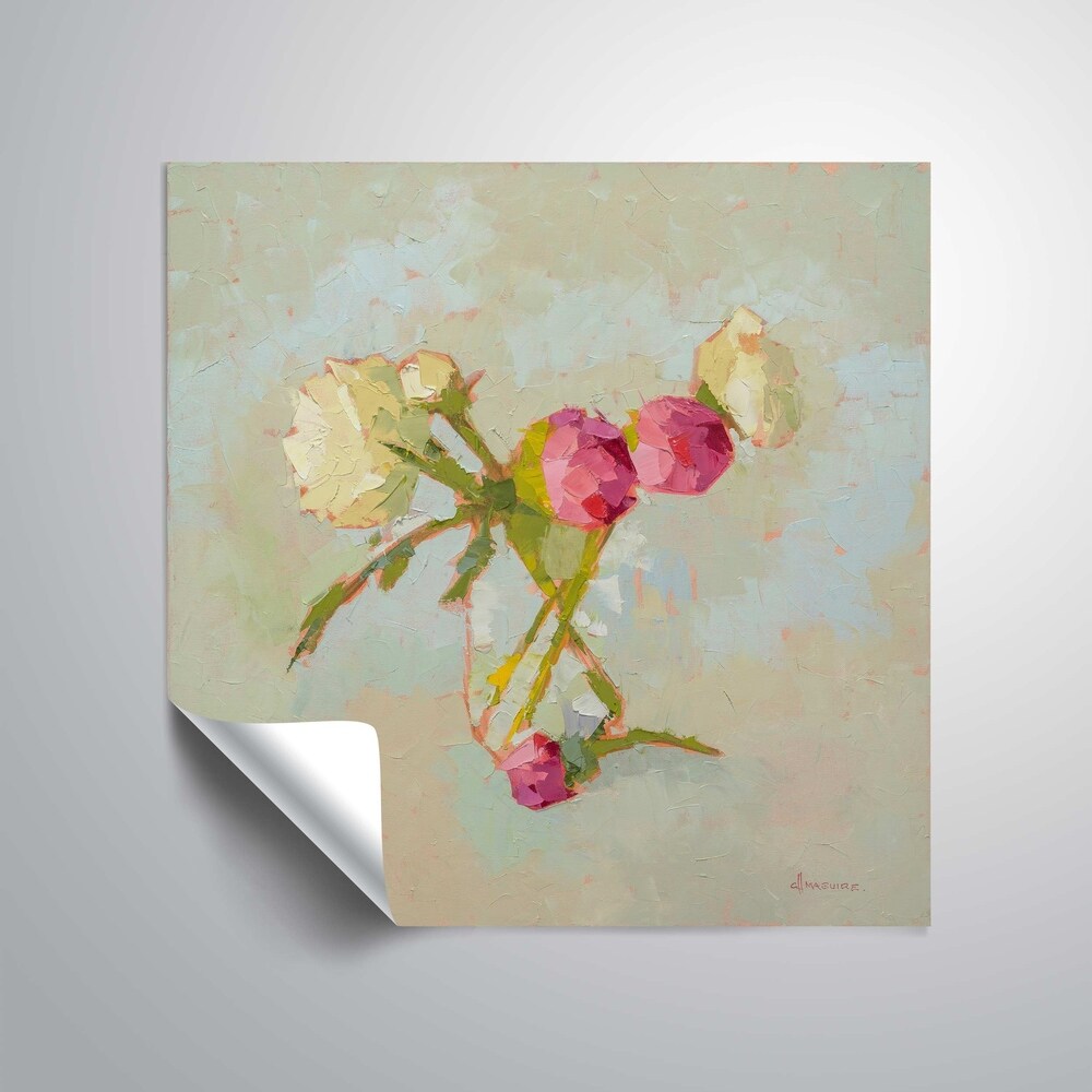 Peonies in Glass Removable Wall Mural - Floral Home Decor for Living Room, Bedroom & Office