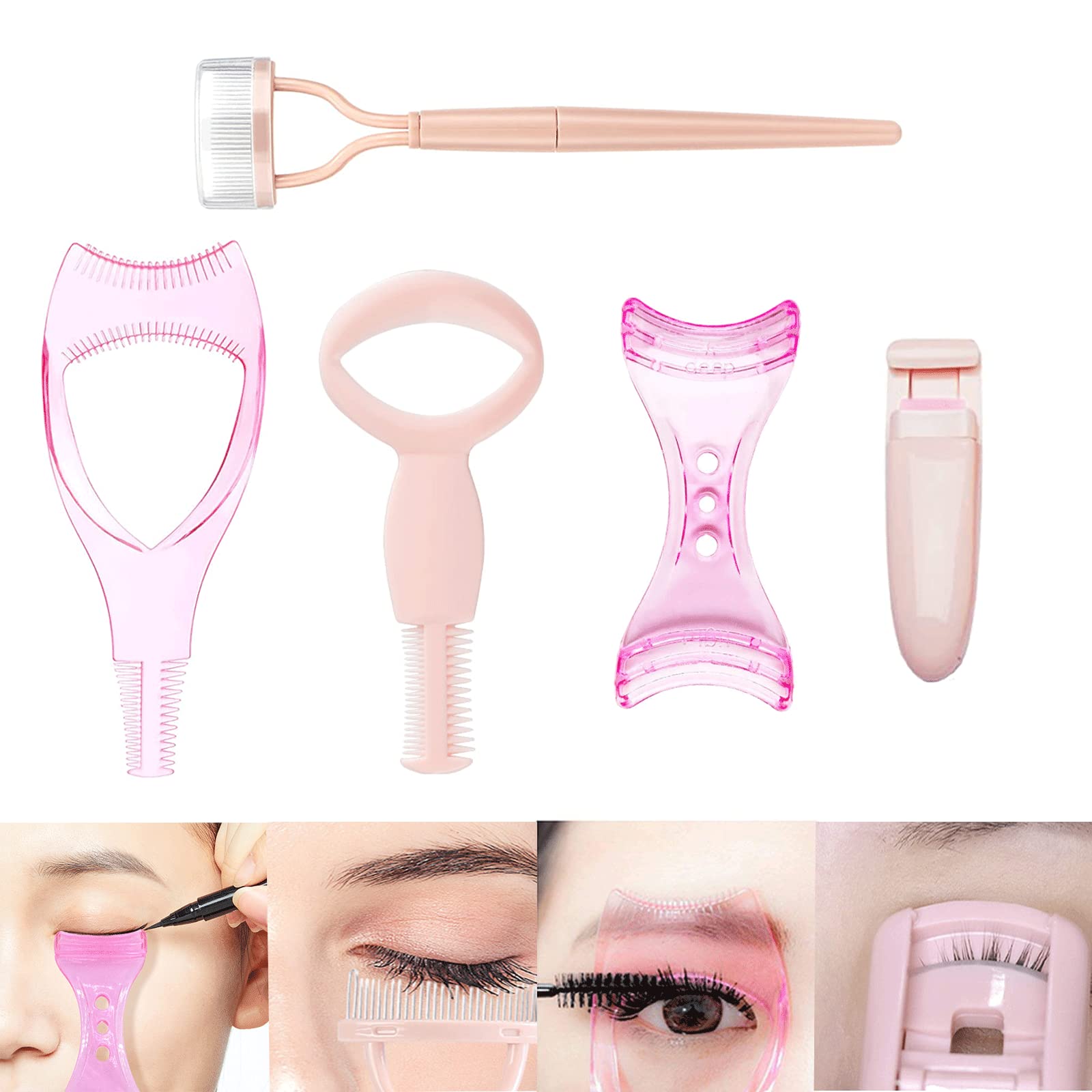 5 in 1 Eyelash Application Tool Kit - Eyelash Curler, Applicator, Comb, Mascara Shield & Separator for Perfect Lash Extensions | Professional Makeup Tools for Salon & Home Use