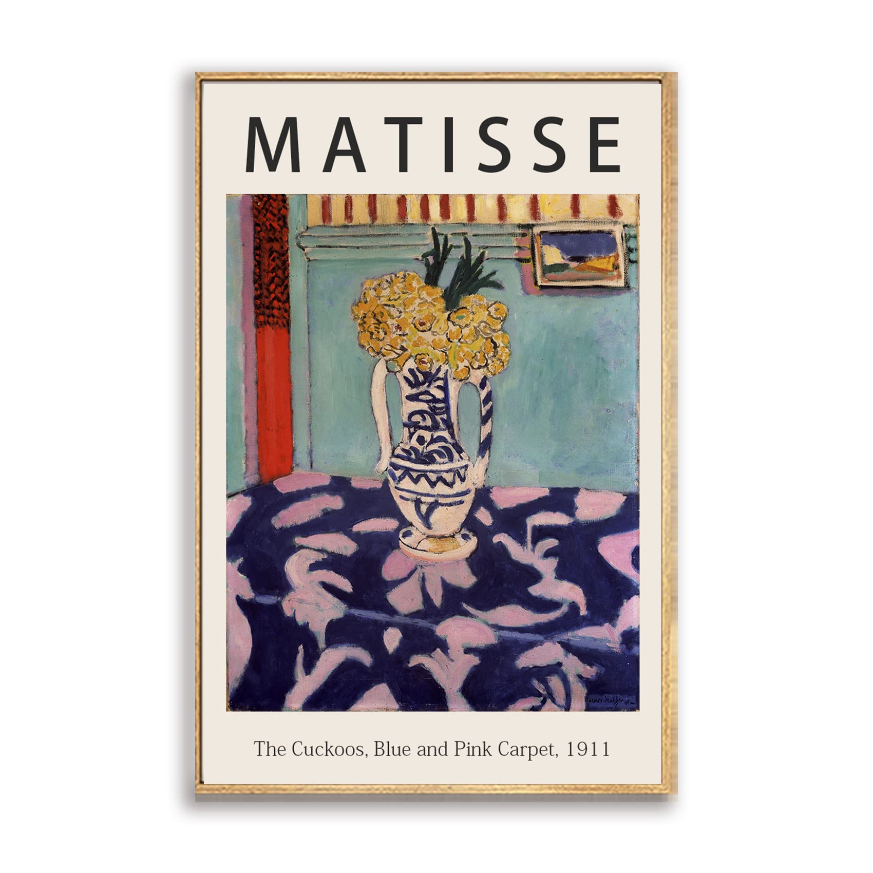Henri Matisse The Cuckoos Blue and Pink Carpet 1911 Framed Canvas Print - 12x16 Inch Wall Art for Living Room, Bedroom & Office Decor - Vintage French Modernist Painting for Home & Workspace