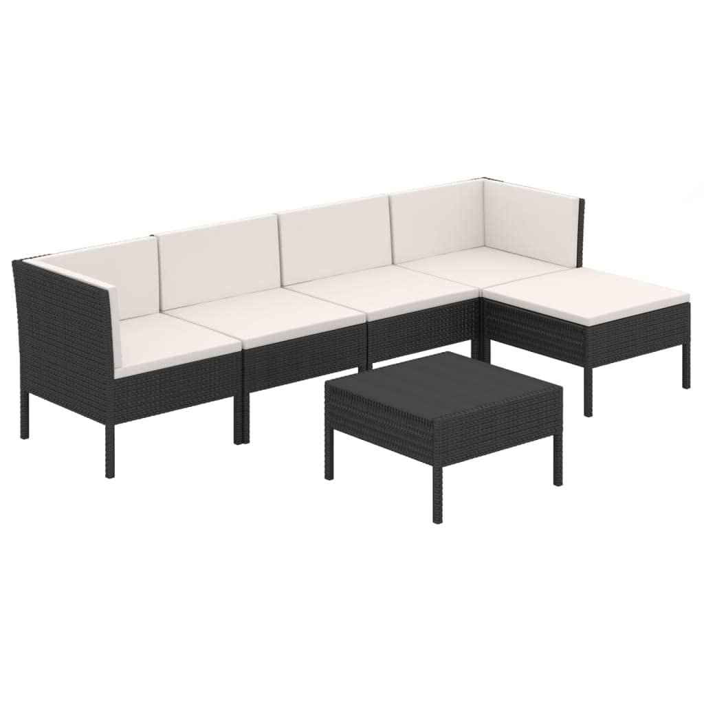 6-Piece vidaXL Patio Lounge Set - Outdoor Sectional Sofa with Cushions, Modern Farmhouse Black Poly Rattan Furniture for Garden, Deck, Poolside & Backyard Relaxation