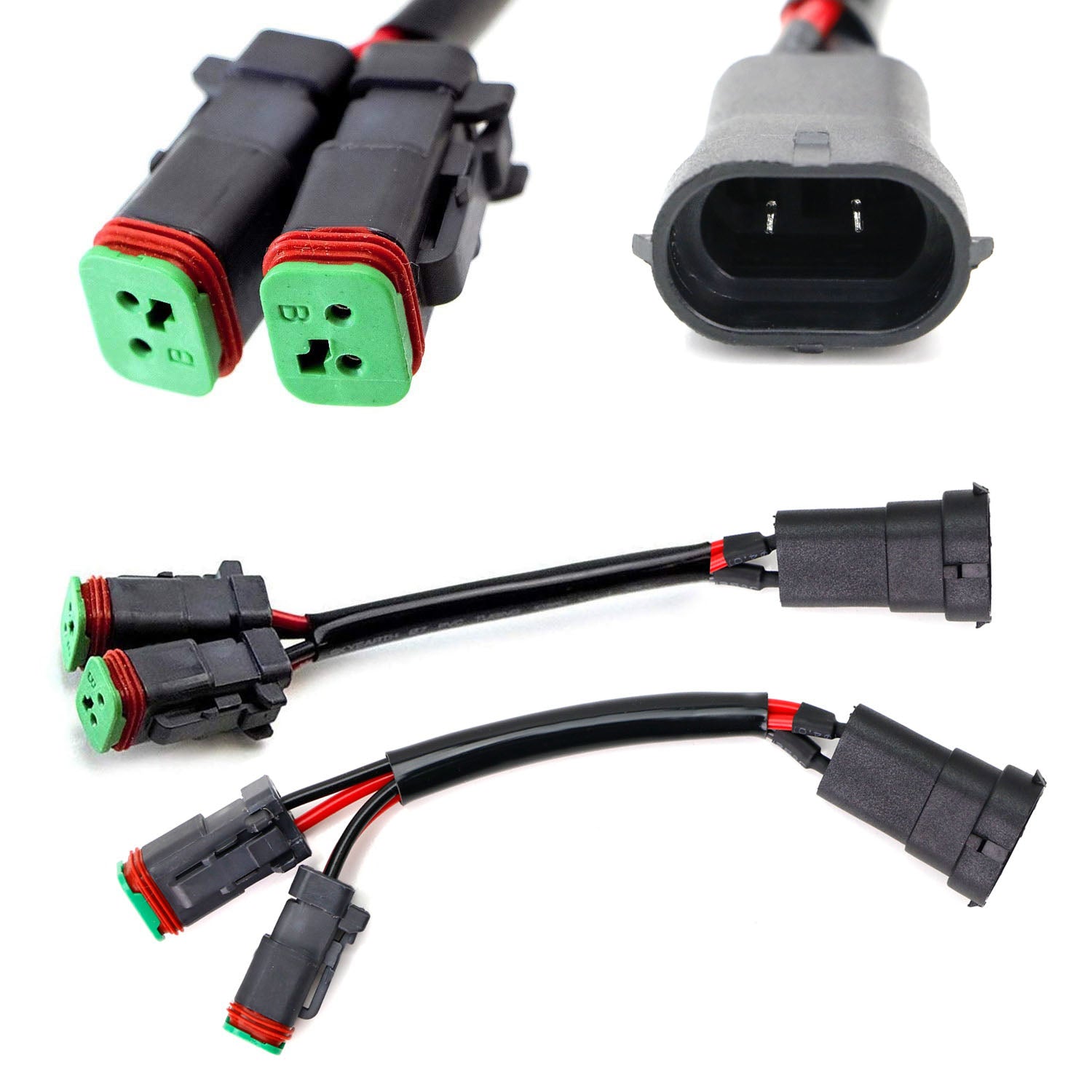 2-Pack Y-Shape H11 H8 to Deutsch DT DTP Dual Output Adapter Connectors - Perfect for Off-Road Lights, LED Bars & Automotive Wiring Upgrades