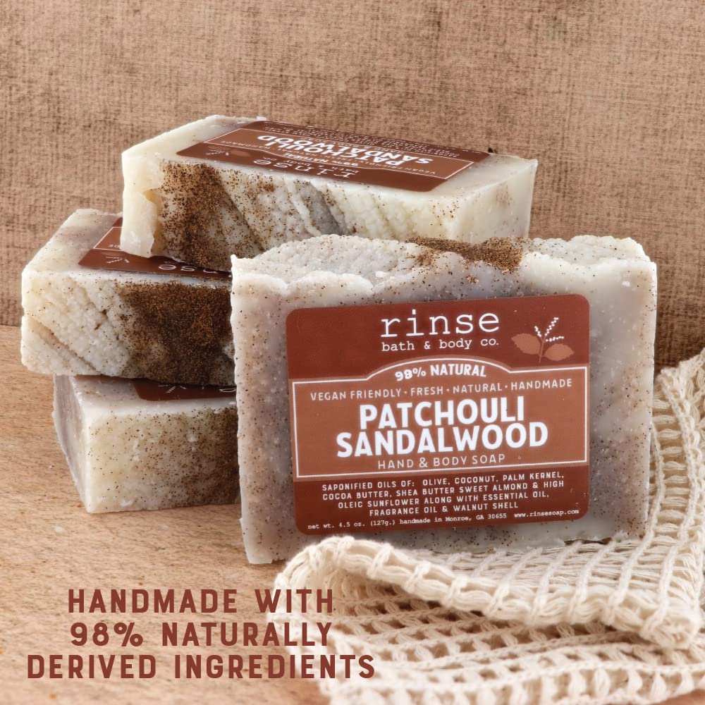Organic Handmade Castile Soap with Patchouli & Sandalwood Essential Oils | Moisturizing Vegan Bar Soap with Shea Butter, Cocoa Butter & Sweet Almond Oil | Natural Skin Cleansing & Hydration | Perfect for Shower, Bath & Gift | 4.25 oz