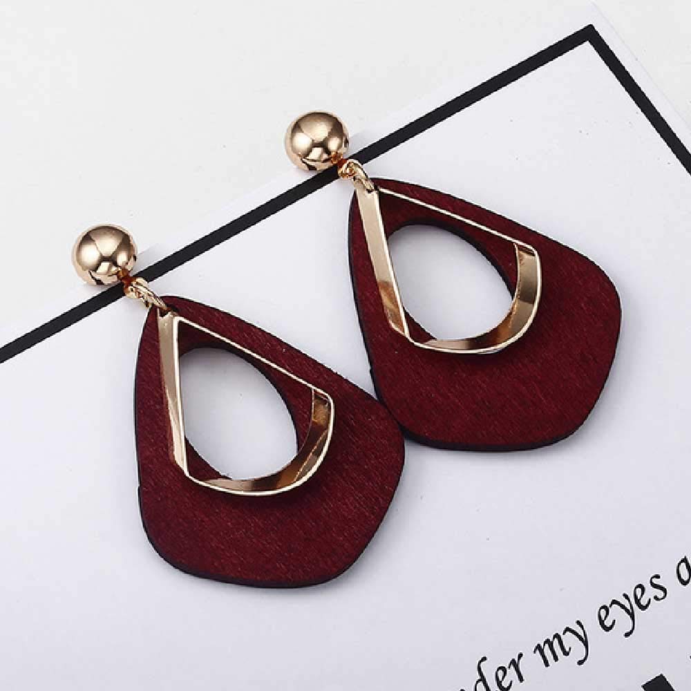 Natural Wooden Teardrop Earrings for Women - Lightweight Geometric Drop Dangle Earrings with Stainless Steel Stud - Handcrafted Ethnic Wood Jewelry - Perfect for Boho, Festival & Everyday Wear