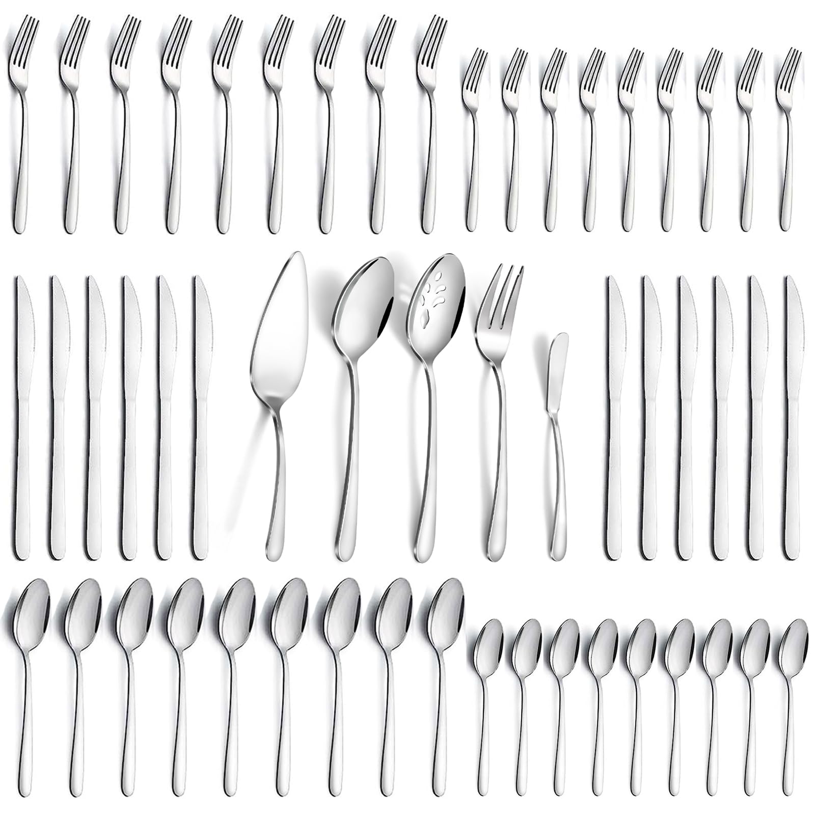 65-Piece Stainless Steel Silverware Set for 12 - Premium Polished Flatware Set with Forks, Spoons & Knives - Food-Grade Cutlery Set for Home Kitchen & Dining - Dishwasher Safe - Perfect for Everyday Meals, Dinner Parties & Restaurant Use