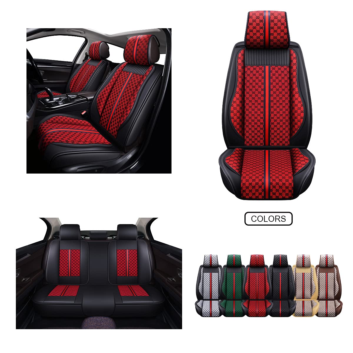Premium Nappa Leather Car Seat Covers Full Set - Universal Fit for Most Cars, SUVs & Trucks | Auto Interior Accessories & Protectors | Perfect for Daily Commute, Road Trips & Vehicle Protection (OS-007 Red)