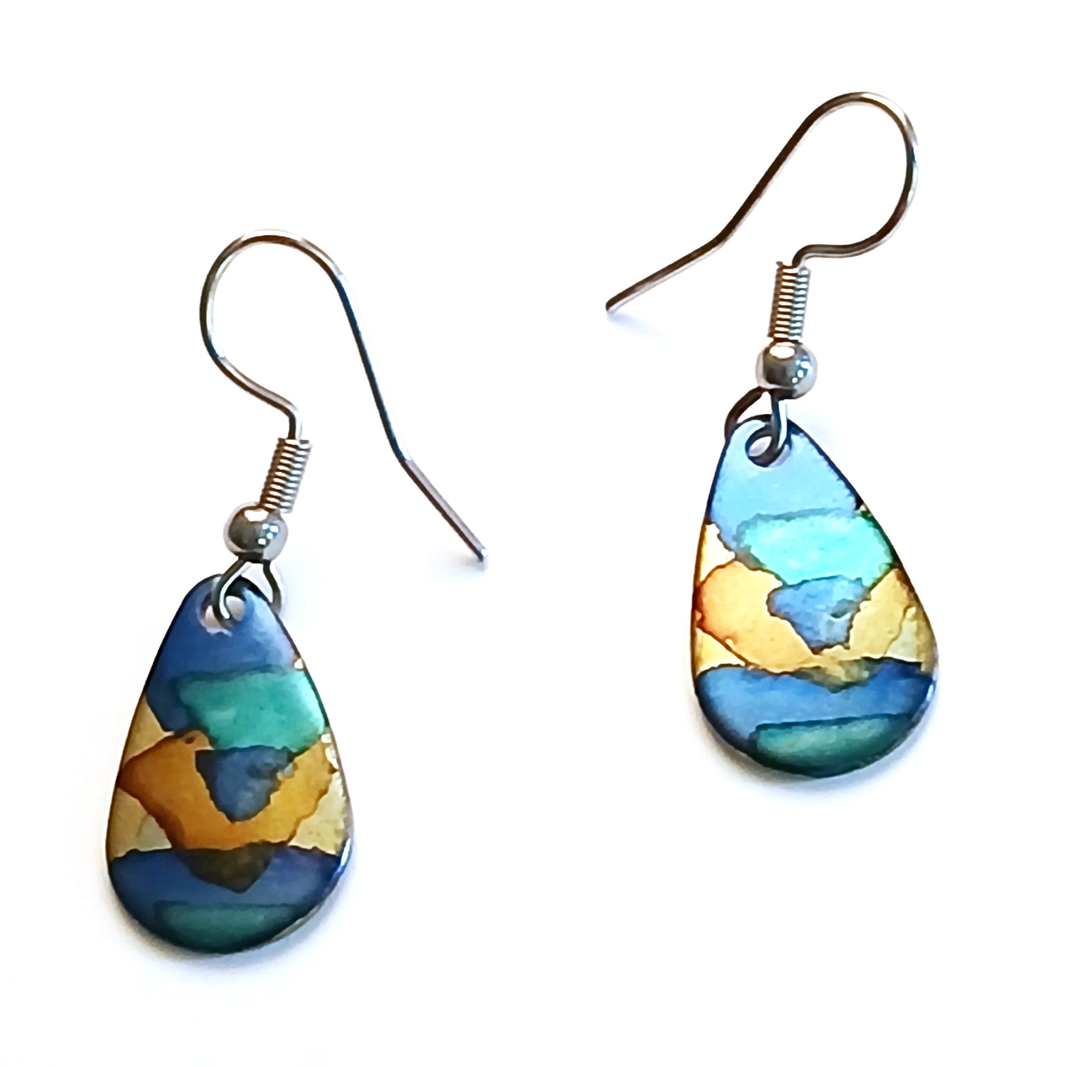 Stainless Steel & Blue Ink Teardrop Earrings for Women - Elegant Dangle Jewelry for Party, Wedding & Everyday Wear