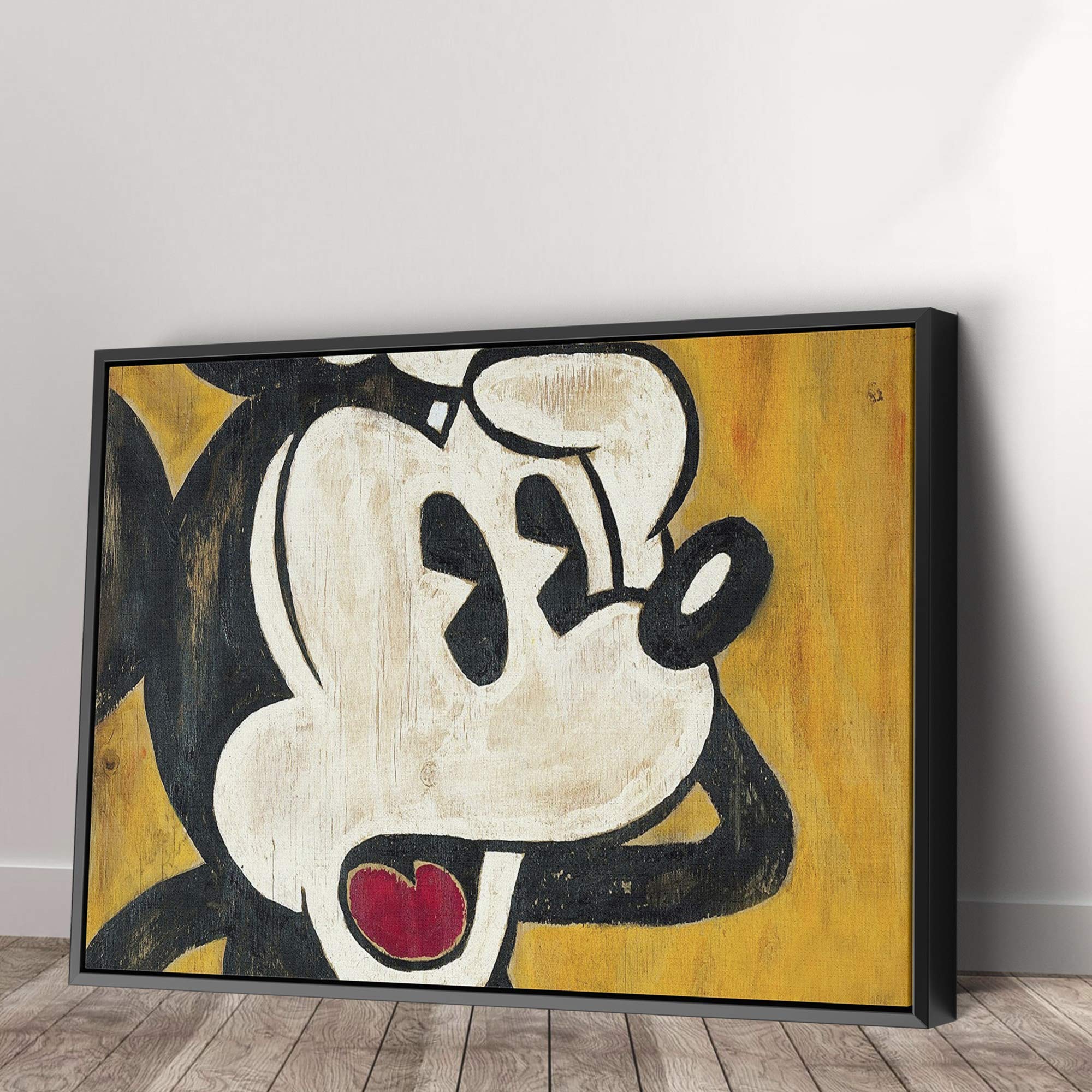Vintage Mickey Mouse Canvas Wall Art - 18x12 Inch Black Framed Home Decor - Perfect for Disney Themed Bedroom, Living Room & Office Decor