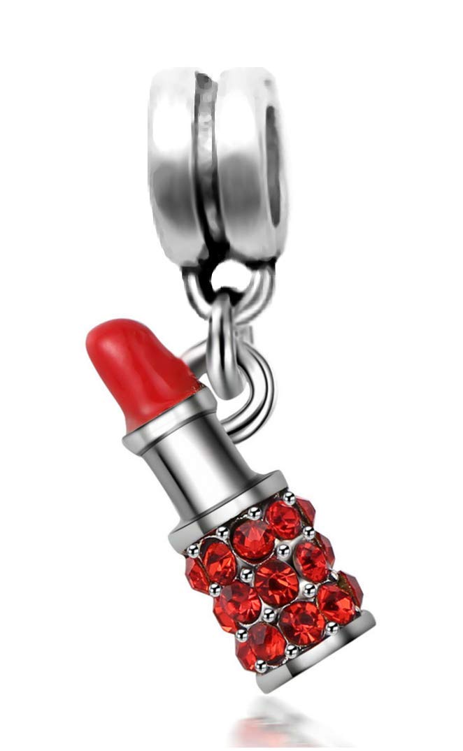 Red Crystal Dangle Lipstick Charm - Elegant Jewelry Pendant for Necklaces, Bracelets & DIY Crafts | Perfect for Parties, Gifts & Fashion Accessories