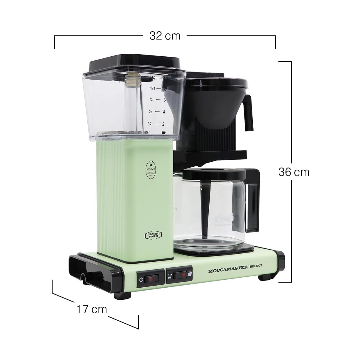 Moccamaster KBG Select Coffee Maker - 1.23L Green Drip Coffee Machine with Permanent Filter for Home & Office Use | Fast Brewing & Energy Efficient