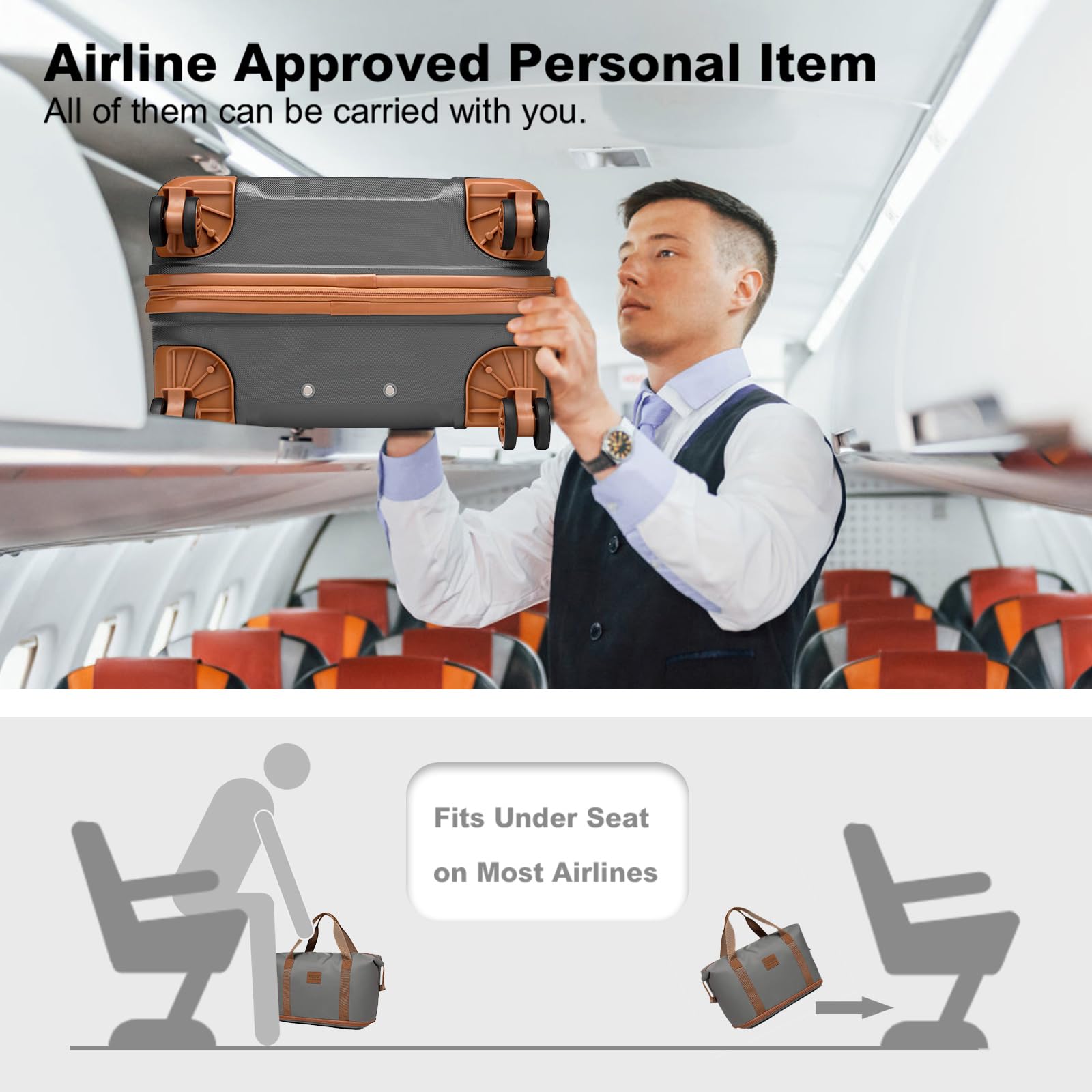 Kono 4-Piece Hardside Luggage Set with TSA Lock & Spinner Wheels - Apricot Grey Carry-On Suitcase for Travel, Business Trips & Weekend Getaways