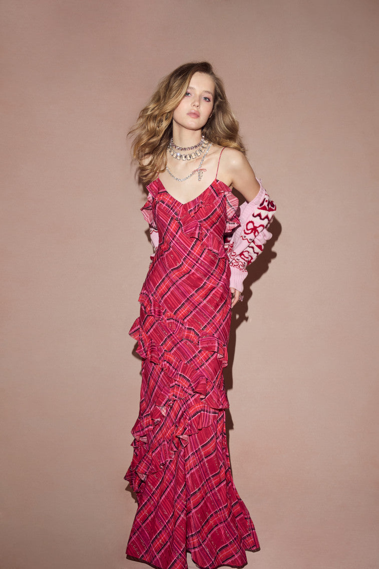 Rialto Silk Tartan Dress for Women - Elegant Plaid A-Line Midi Dress with Pockets | Perfect for Office, Party, and Special Occasions