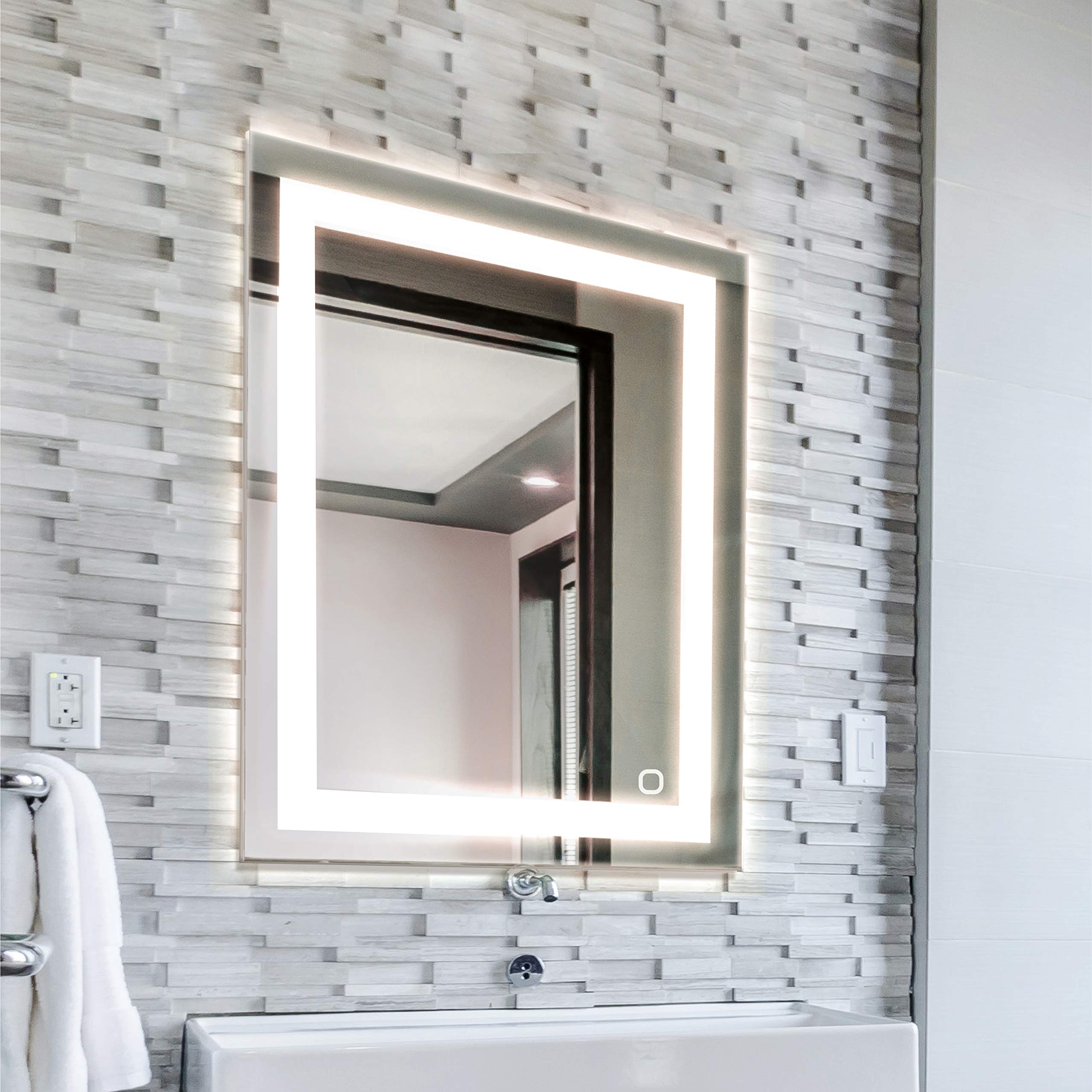 Homewerks 100160 30x36 Inch LED Bathroom Mirror - Frameless Anti-Fog Wall Mounted Mirror with Dimmable 1600 Lumen Ultra Bright White Light (5000K) - Perfect for Modern Bathrooms, Vanities & Spa-Like Settings