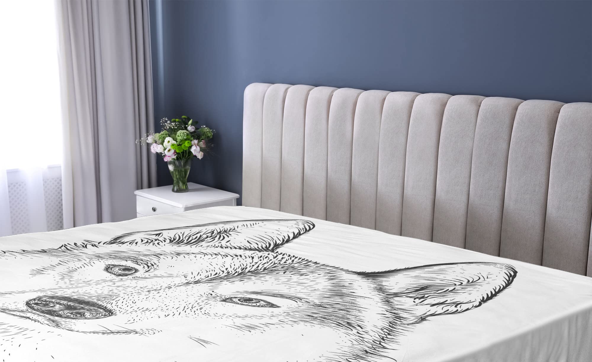 Ambesonne Wolf Fitted Sheet, Wildlife Sketch Art, Twin Size - Cozy Bedroom Decor