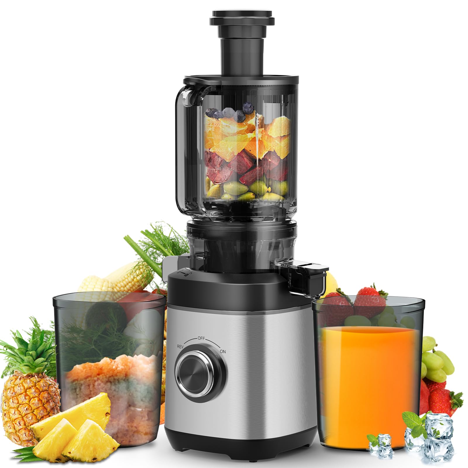 Premium Cold Press Juicer Machine - Slow Masticating Juicer for Whole Fruits & Vegetables, High Juice Yield Extractor, BPA-Free, Quiet Operation - Perfect for Healthy Juicing, Detox, and Raw Food Diets at Home