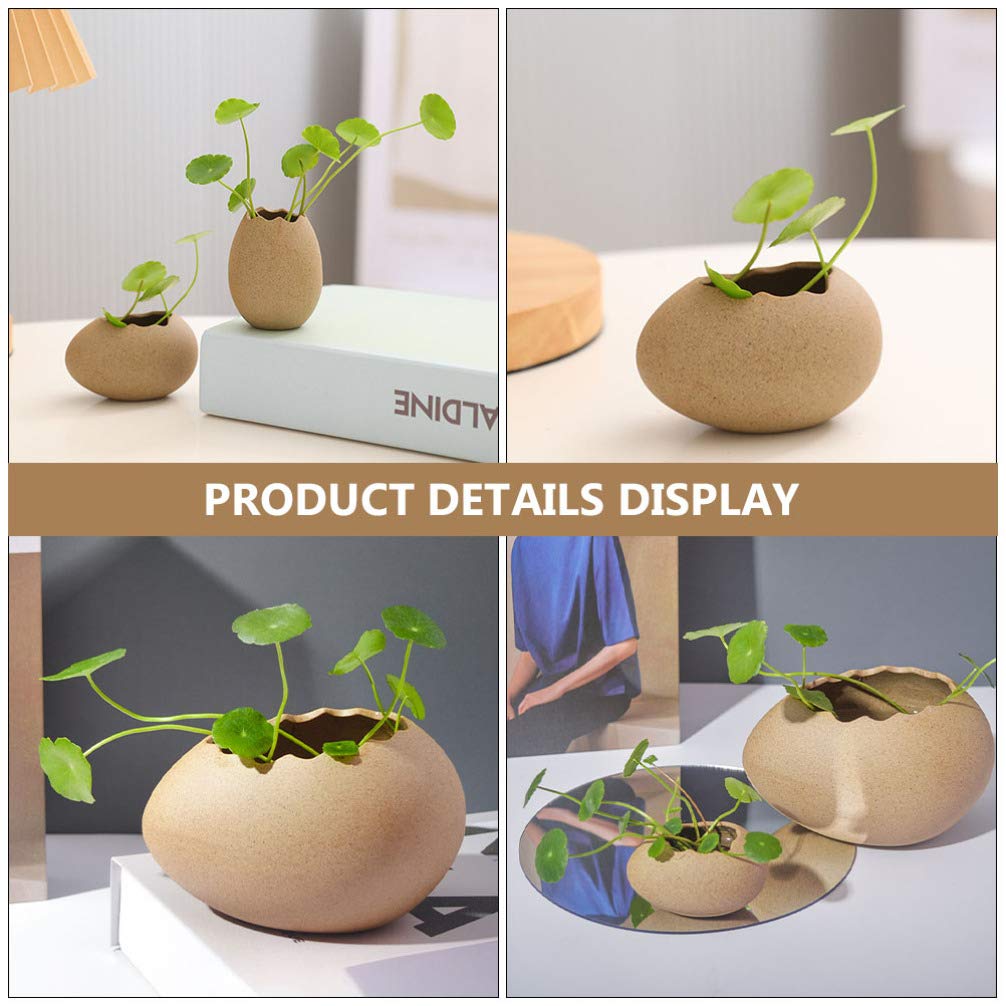 VOSAREA Ceramic Egg Shell Planter - Elegant Smooth Lines Home & Office Decor Vase for Plants, Succulents - Perfect for Living Room, Desk, or Shelf Display