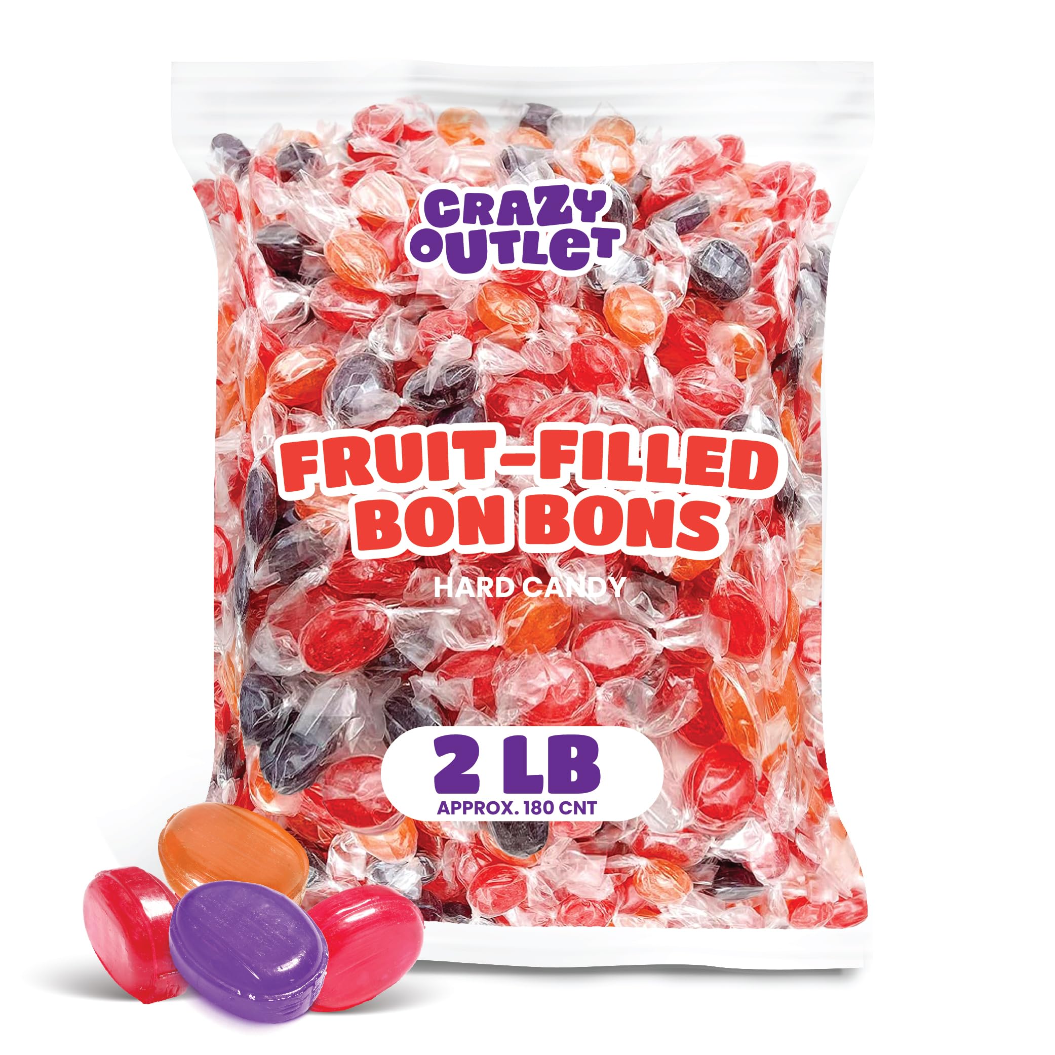 Fruit Drops Hard Candy - 2 Pound Bulk Pack (Approx 180 Pieces) - Assorted Fruit Flavors - Individually Wrapped Candies - Perfect for Parties, Office Snacks & Gift Baskets