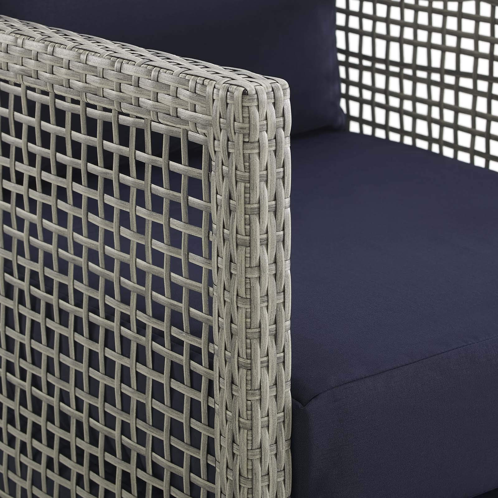 Modway Aura Outdoor Patio Furniture Set - Wicker Rattan Sofa, Loveseat, Armchair & Coffee Table in Gray Navy - Perfect for Backyard, Garden, Poolside & Patio Relaxation