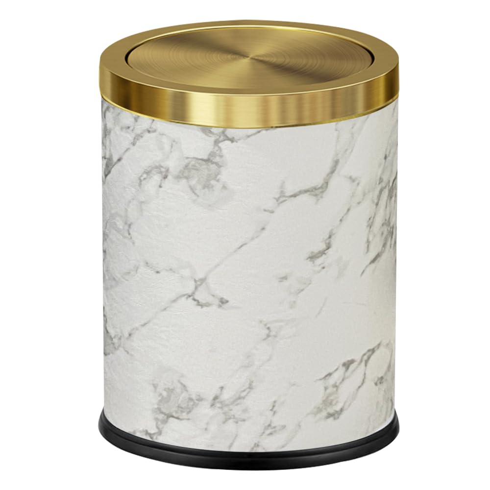 15L/4 Gallon Marble Trash Can with Lid - Gold Flip Top Bathroom Garbage Bin for Kitchen, Bedroom & Living Room - Elegant Waste Basket for Home, Office & Hotel Use