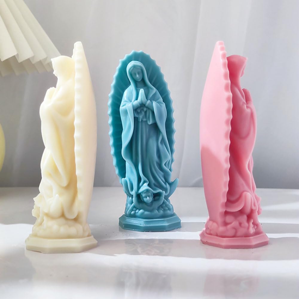 Virgin Mary Silicone Mold for Candle Making - Religious Virgin Mary Statue Candle Wax Mold, Resin, Concrete & Plaster Casting - DIY Home Decor & Church Altar Supplies