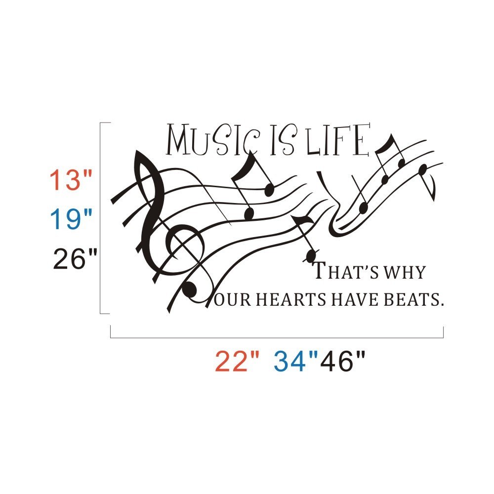 Music Wall Decal - Black Vinyl Sticker for Bedroom, Nursery & Dorm Decor