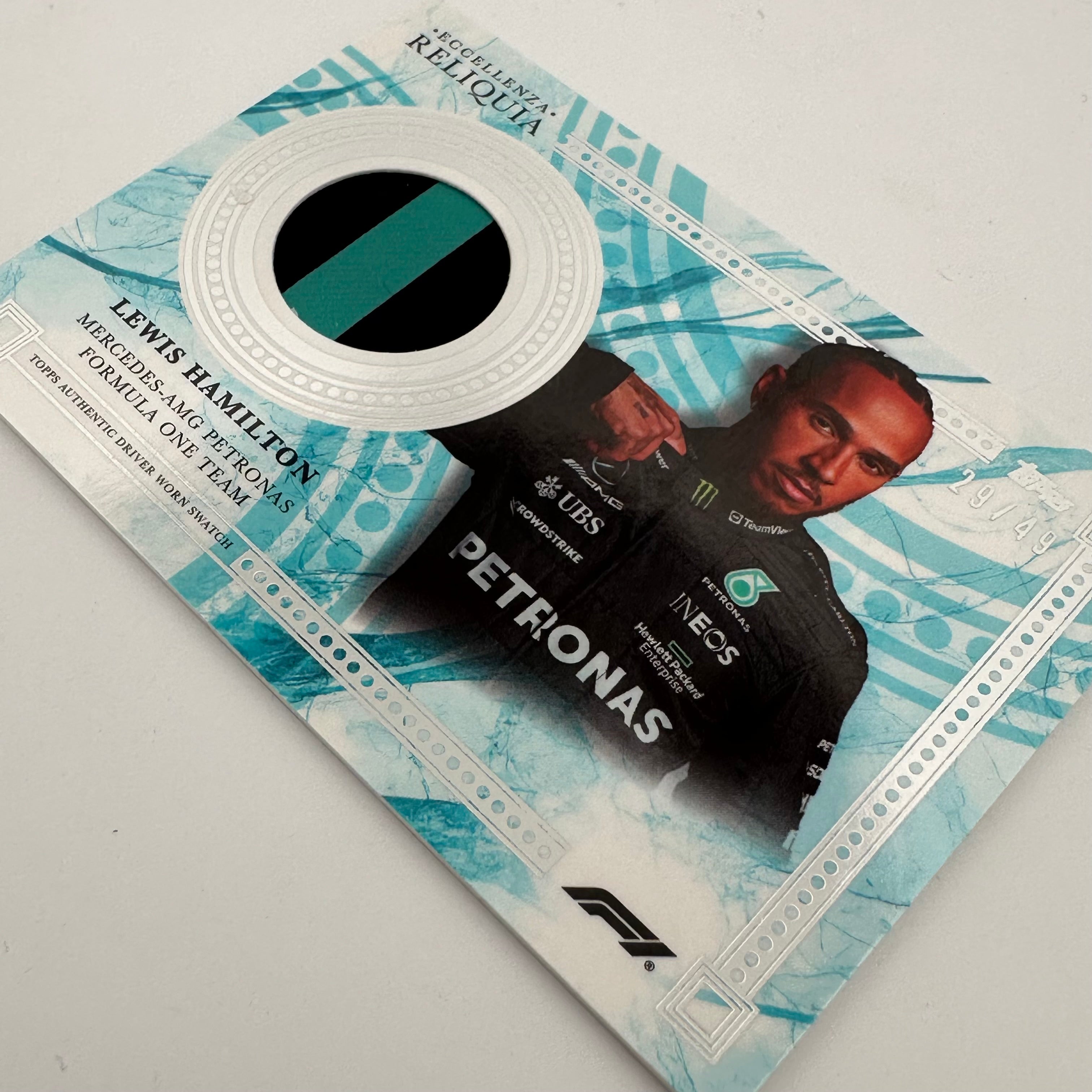 2023 Topps Eccellenza Reliquia Lewis Hamilton Blue Racing Memorabilia Card - Perfect for F1 Collectors, Sports Fans, and Gift Giving