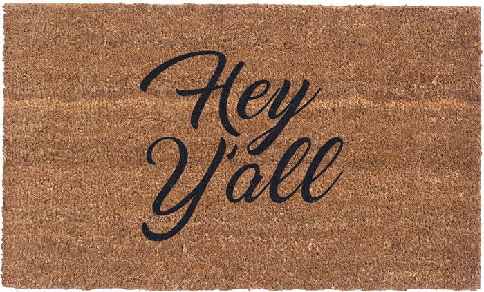 Vinyl Back Coir Doormat - 'Hey Y'all' Welcome Mat for Front Door, Porch & Entryway - Durable & Non-Slip Outdoor/Indoor Rug