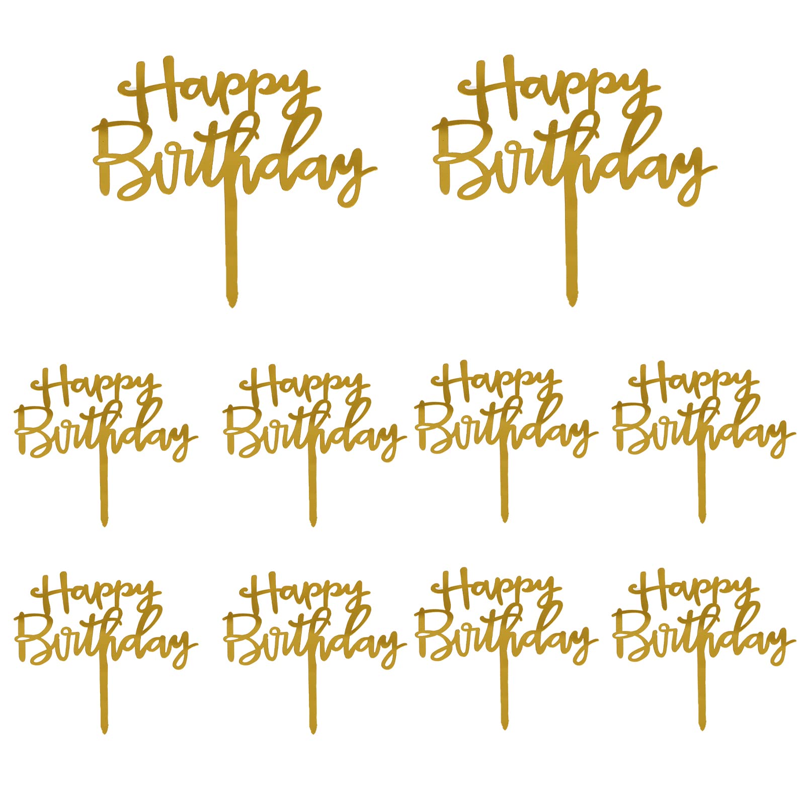 10 Pack Gold Acrylic Happy Birthday Cake Toppers - Glitter Party Decorations for Birthday Cakes, Cupcakes & Desserts - Perfect for Birthday Parties, Baby Showers & Anniversary Celebrations