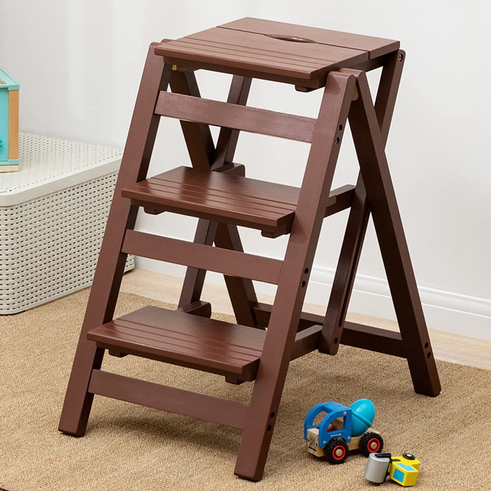 2/3/4 Step Folding Wooden Ladder Stool for Adults - Solid Wood Multifunctional Step Stool with Non-Slip Feet - Perfect for Kitchen, Bathroom, Reaching High Shelves & Counter Seating