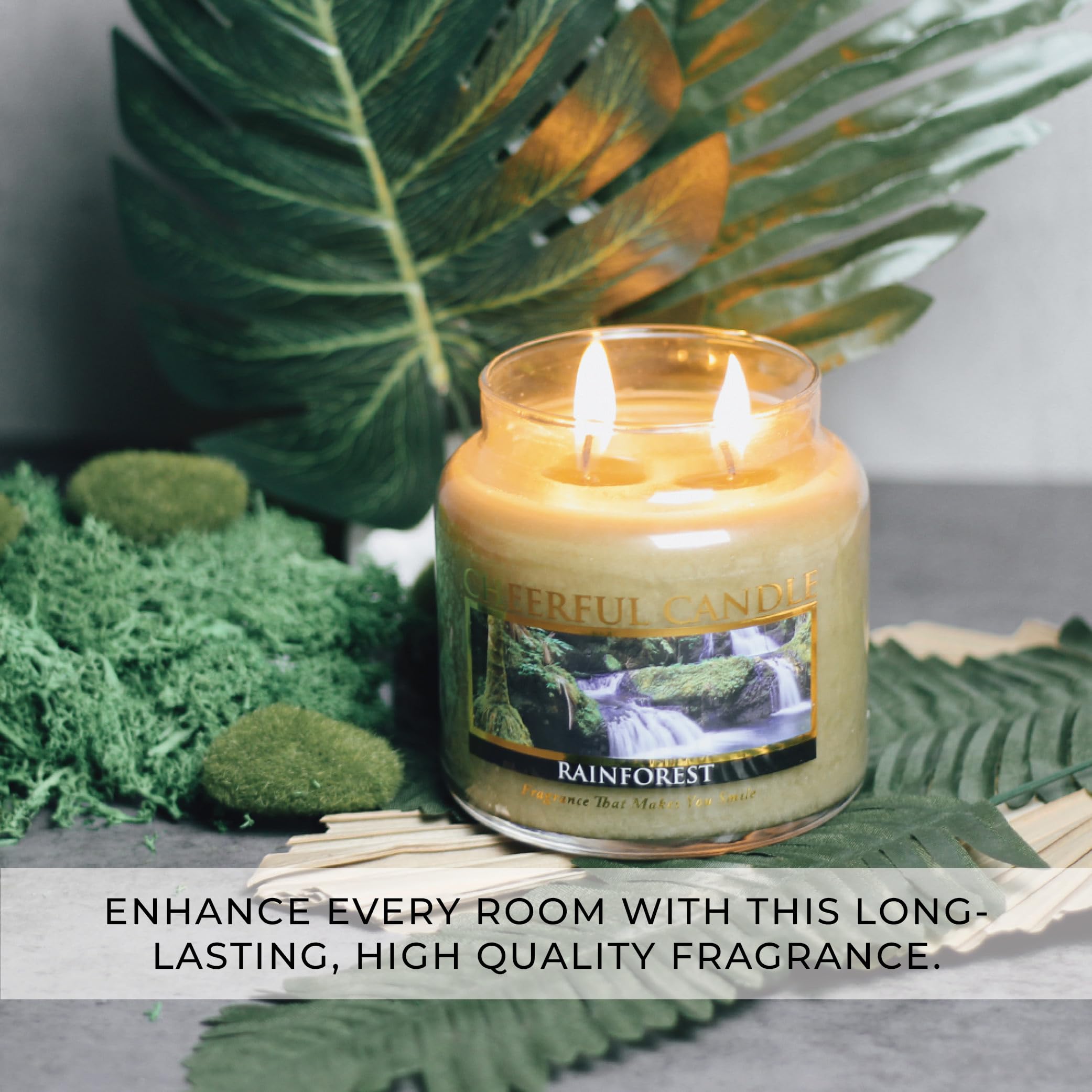 Rainforest Scented Candle - 16oz Jar with 80 Hours Burn Time, Aromatic Soy Wax Candle for Home, Office & Spa Relaxation - Perfect Gift for Women