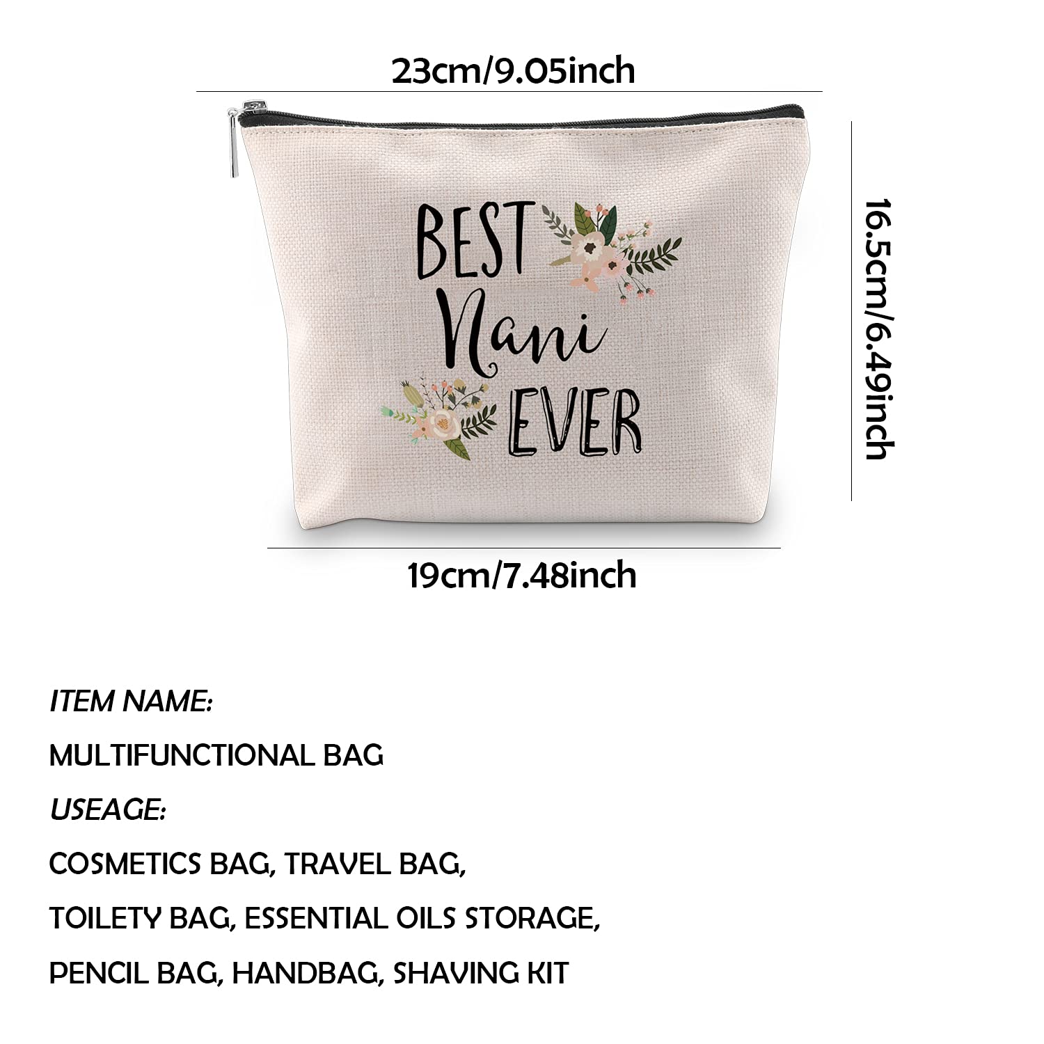 WCGXKO Best Nani Ever Grandma Gift - Waterproof Zipper Makeup Bag for Travel & Toiletry - Perfect Cosmetic Organizer for Women (BEST Nani) - Ideal for Vacation, Gym, and Daily Use