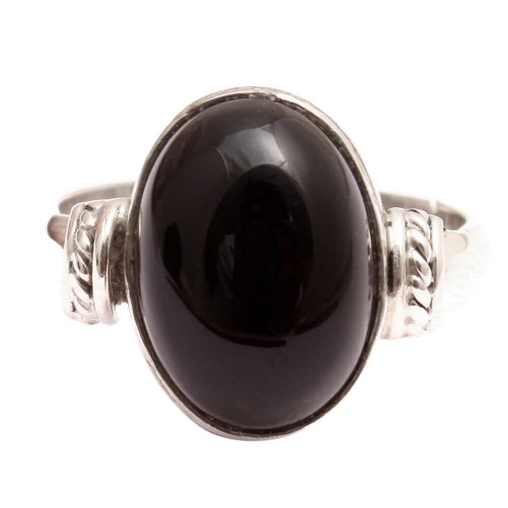 925 Sterling Silver Black Onyx Rings for Women – Elegant Oval Bezel Set Gemstone Statement Rings – Perfect for Bridesmaids, Weddings & Special Occasions