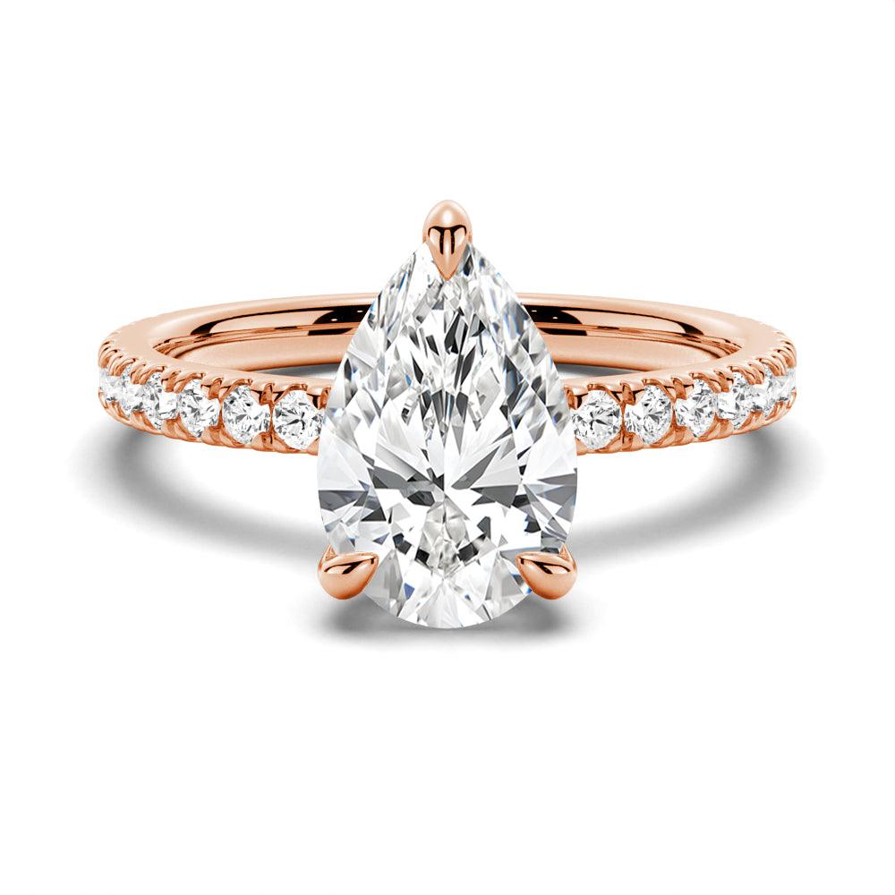 Pear Shaped Pavé Band Moissanite Engagement Ring with Hidden Halo Ring Set - Elegant Wedding Jewelry for Brides & Anniversaries