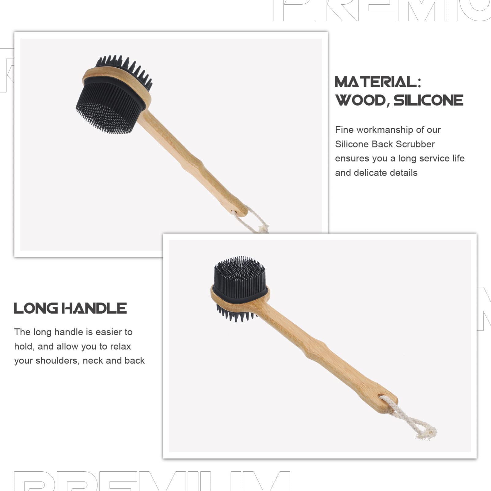 DOITOOL Double-Sided Silicone Body Scrubber Brush with Wooden Handle - Exfoliating Shower Brush for Men & Women - Perfect for Back Cleaning, Dead Skin Removal & Spa-Like Bath Experience