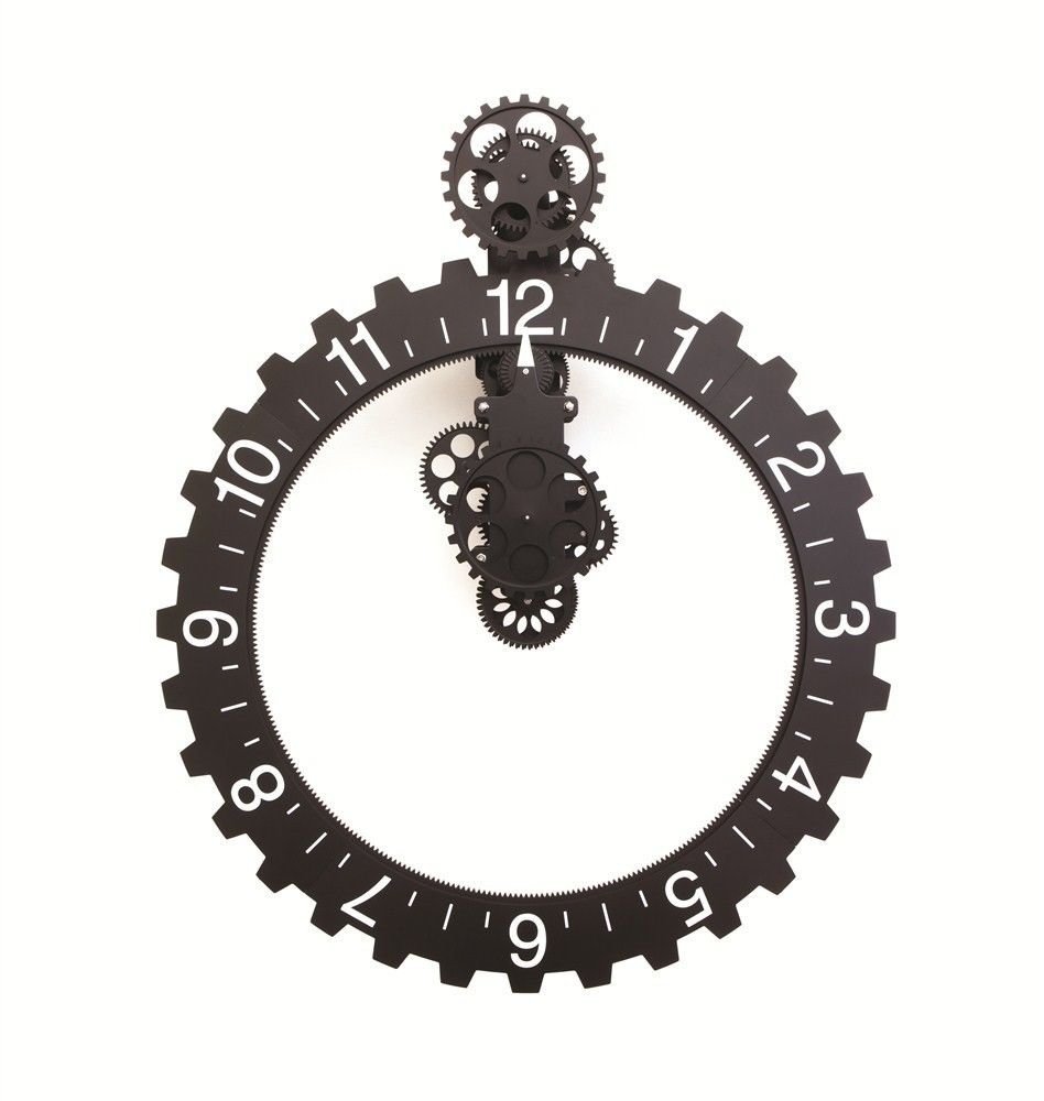 Kikkerland Big Wheel Hour Wall Clock - Large Vintage Industrial Black Clock for Home, Office & Classroom Decor | Silent Non-Ticking Mechanism