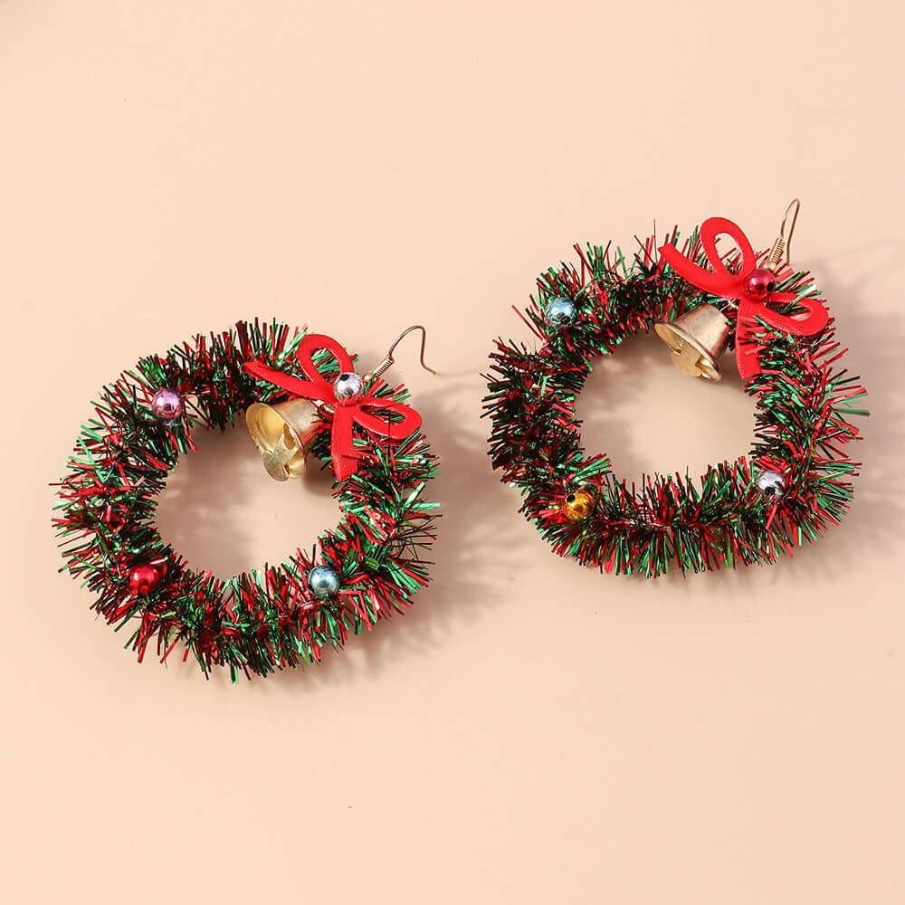 Whimsical Color Bead Christmas Wreath Drop Earrings | Handwoven Bohemian Dangle Earrings for Women | Perfect for Holiday Parties, Festive Gatherings & Gift Giving